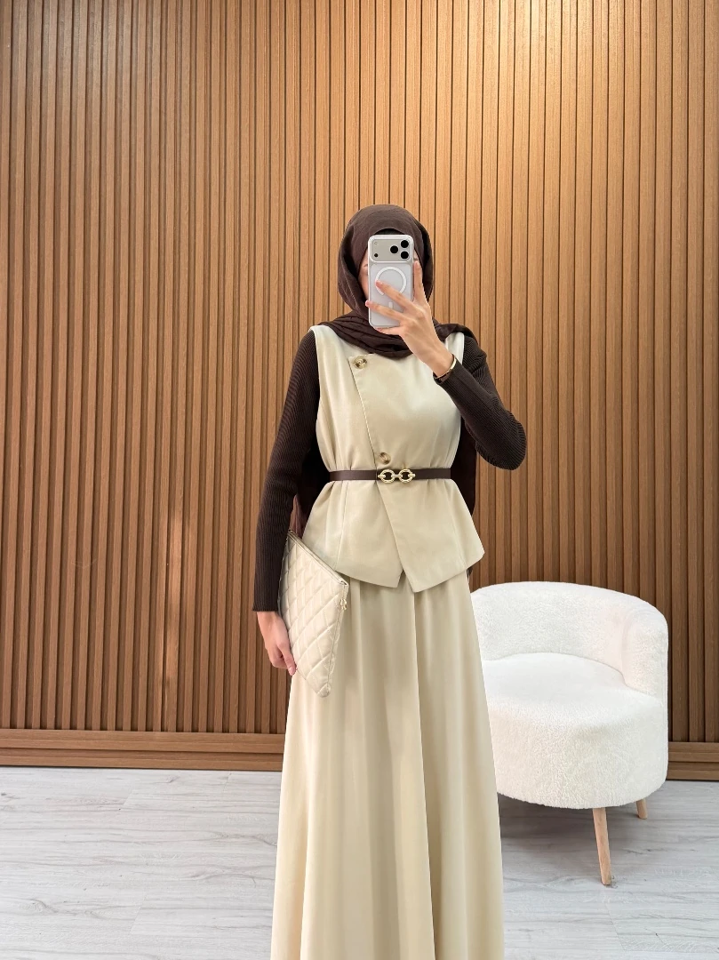 DENNY ETEKLİ TAKIM BEJ