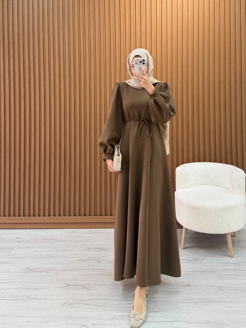 NELPY SCUBA ELBİSE KAHVE