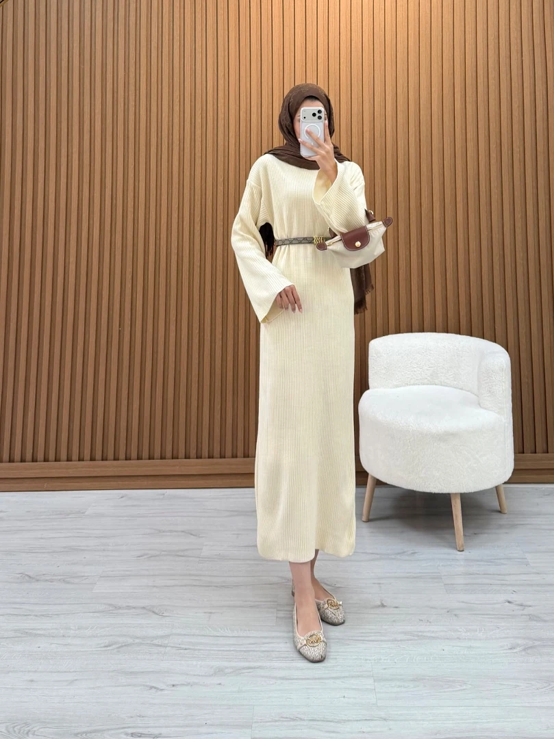 BASIC TRİKO ELBİSE BEJ