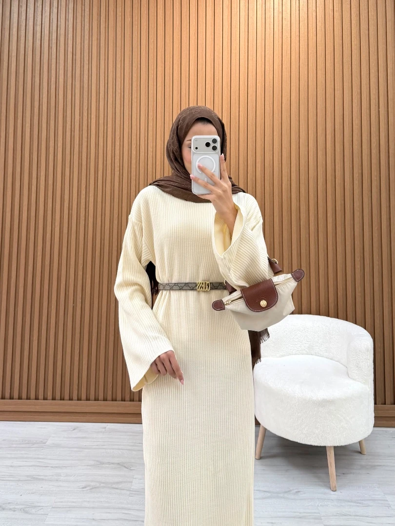 BASIC TRİKO ELBİSE BEJ