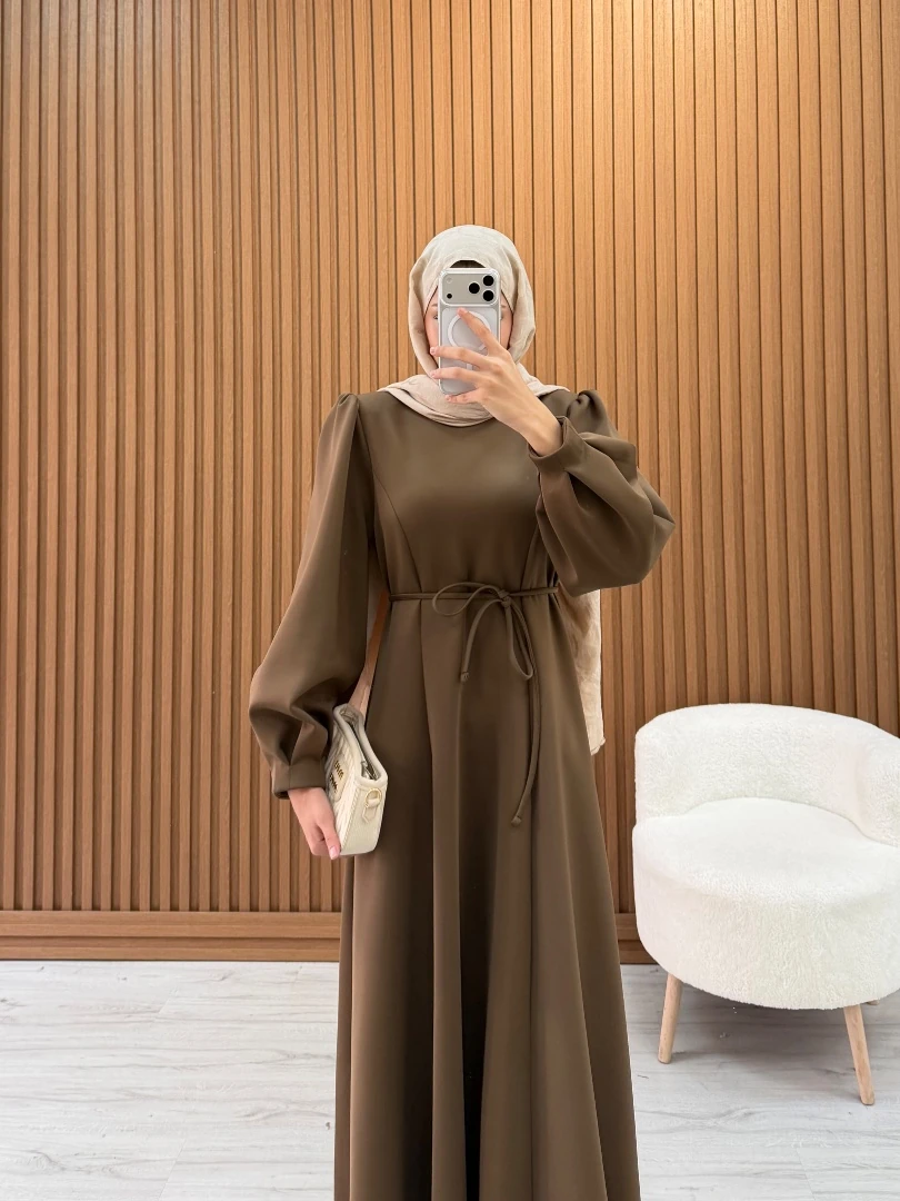 NELPY SCUBA ELBİSE KAHVE