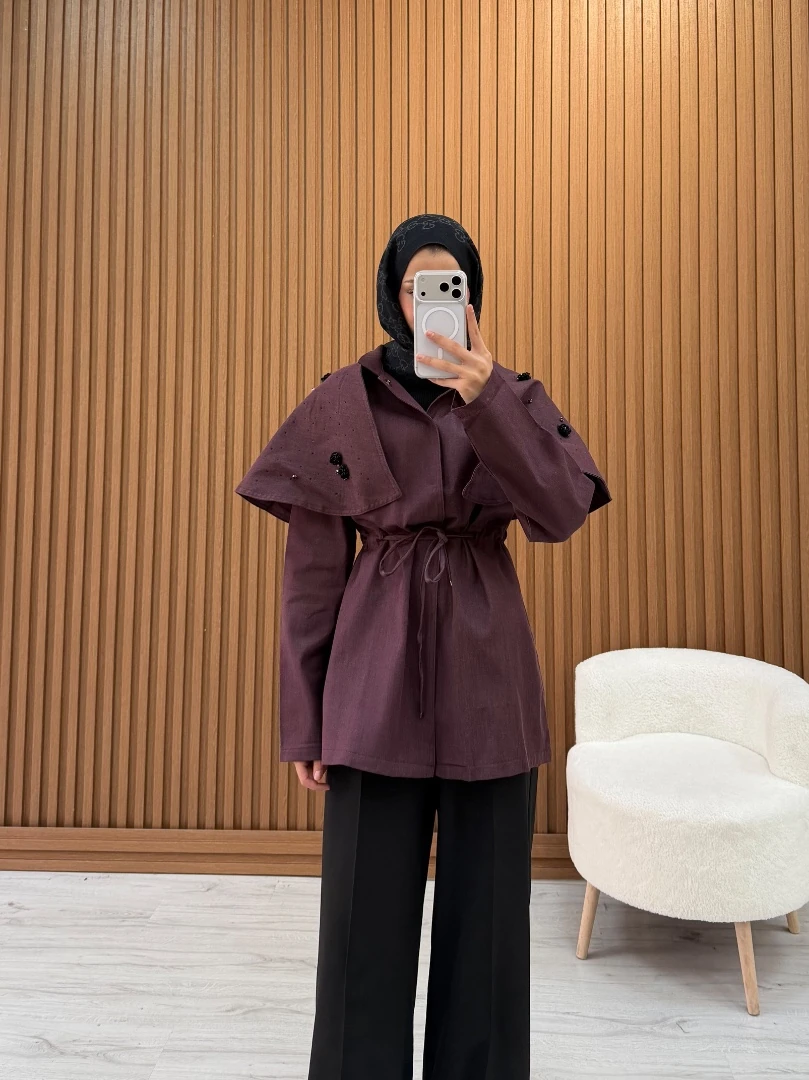 LOUNCH PELERİN DETAYLI CEKET MÜRDÜM