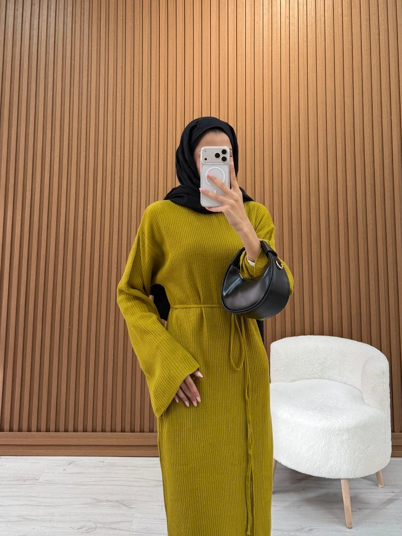 BASIC TRİKO ELBİSE YAĞ YEŞİLİ