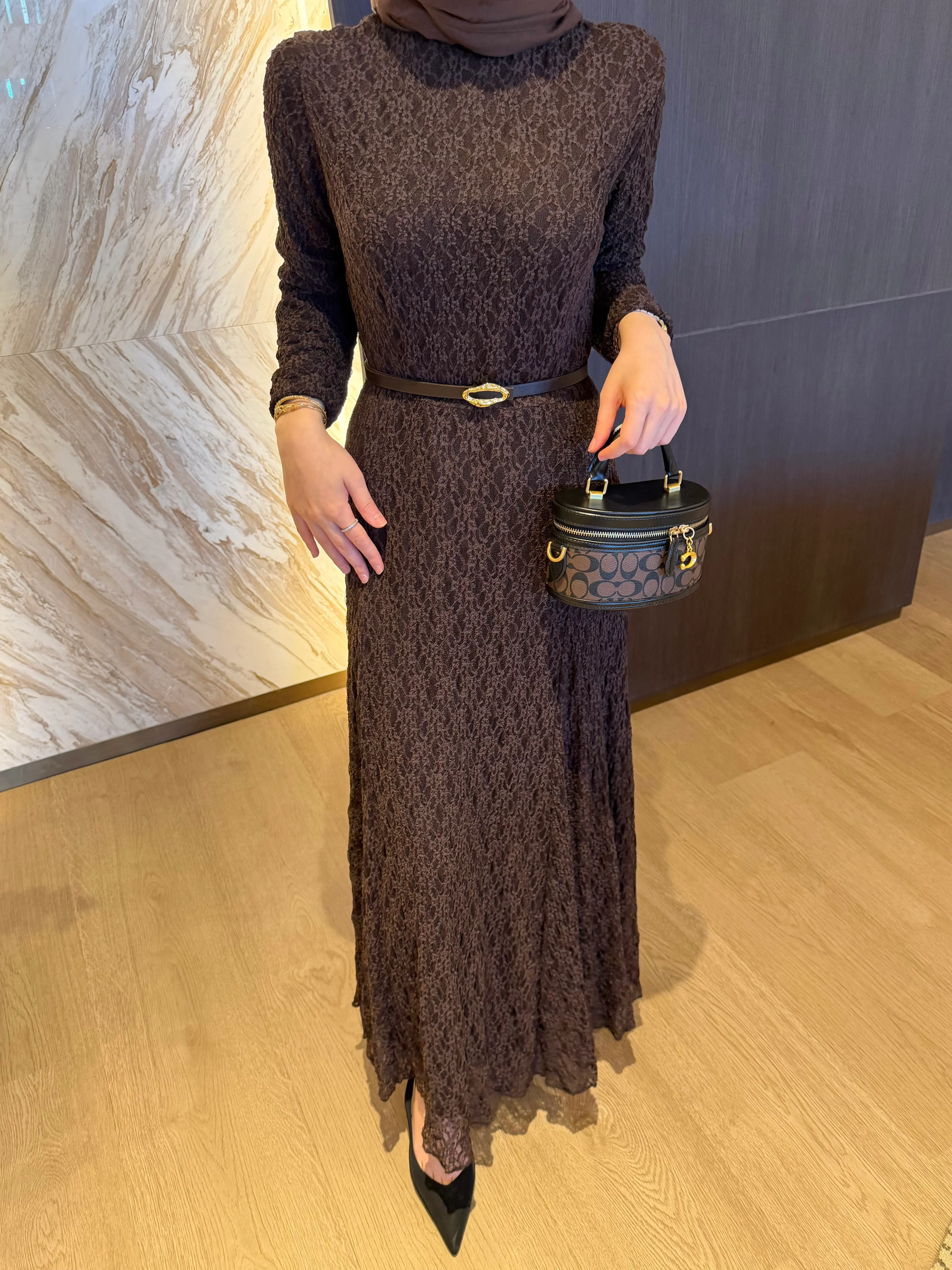 JOSEPHINE DANTEL ELBİSE ACI KAHVE ÖN SİPARİŞ