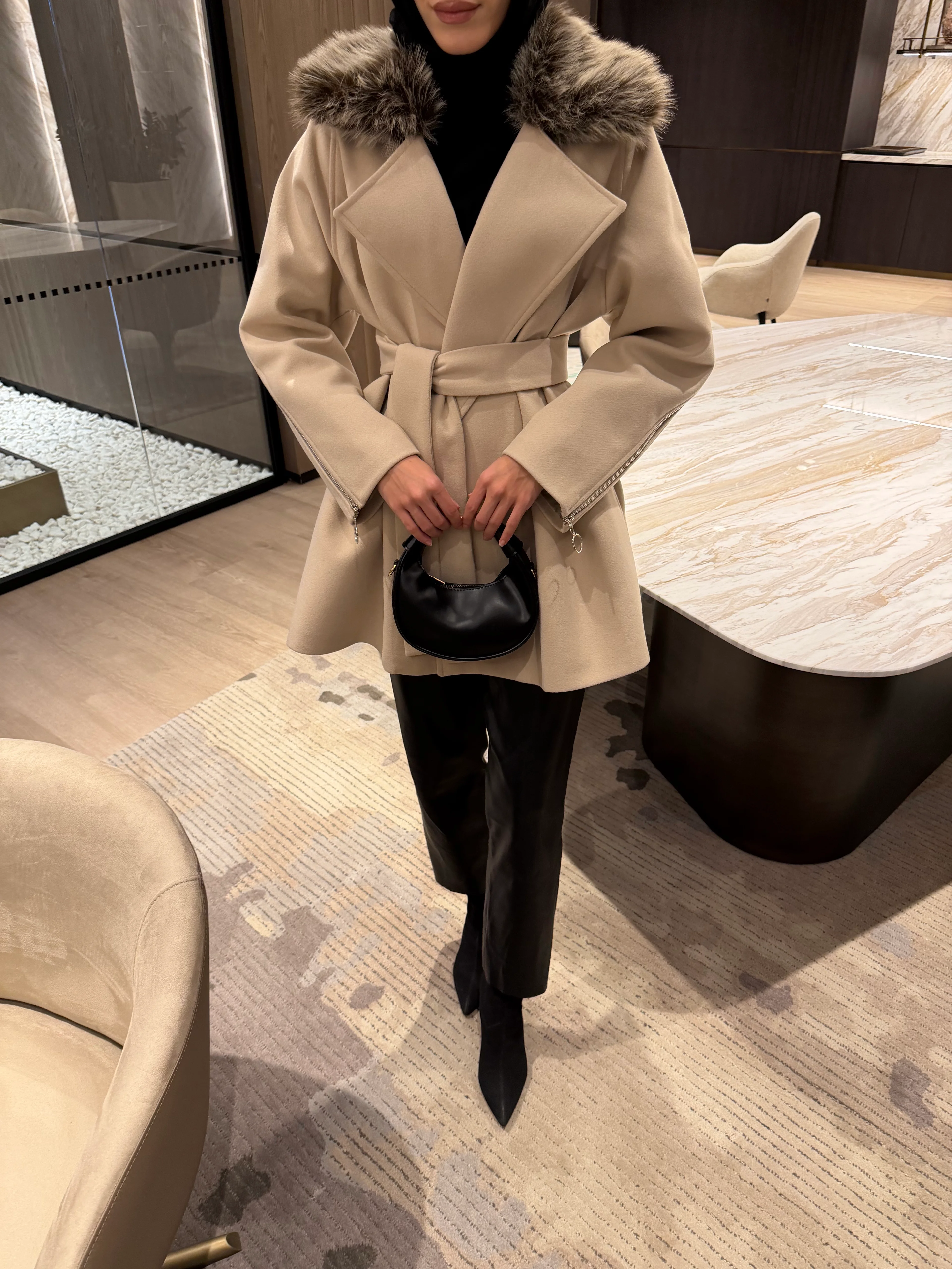 PREMİUM KÜRKLÜ KABAN BEJ