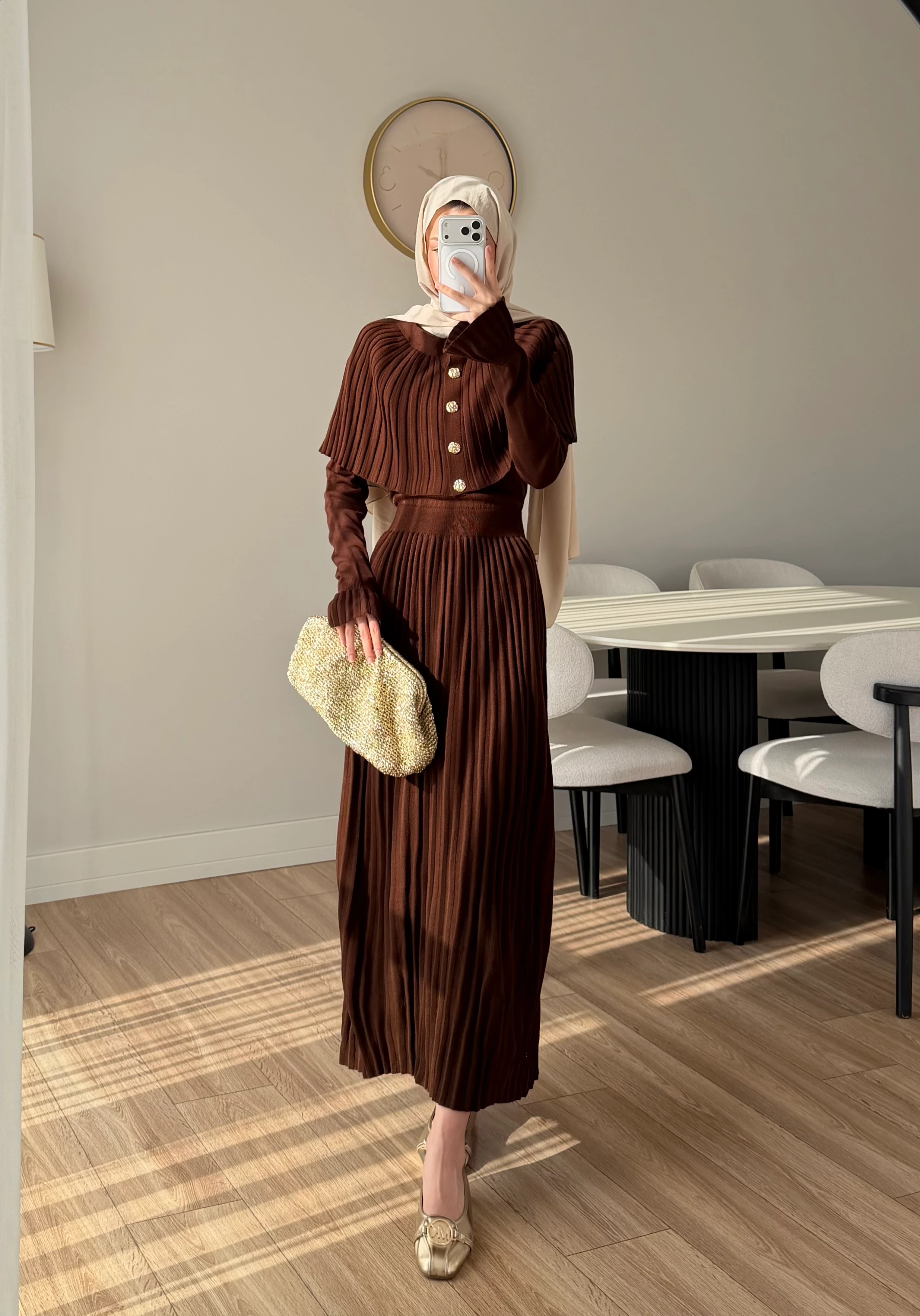 PELERİN DETAY ELBİSE KAHVE