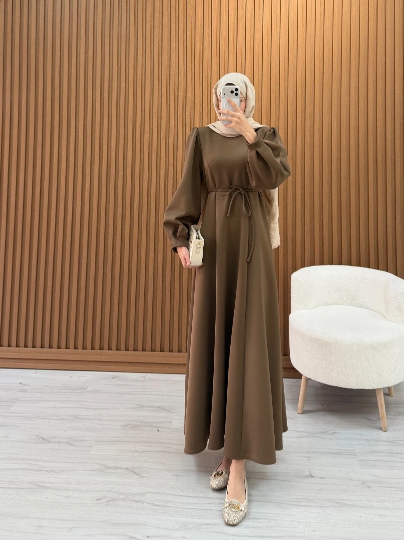 NELPY SCUBA ELBİSE KAHVE