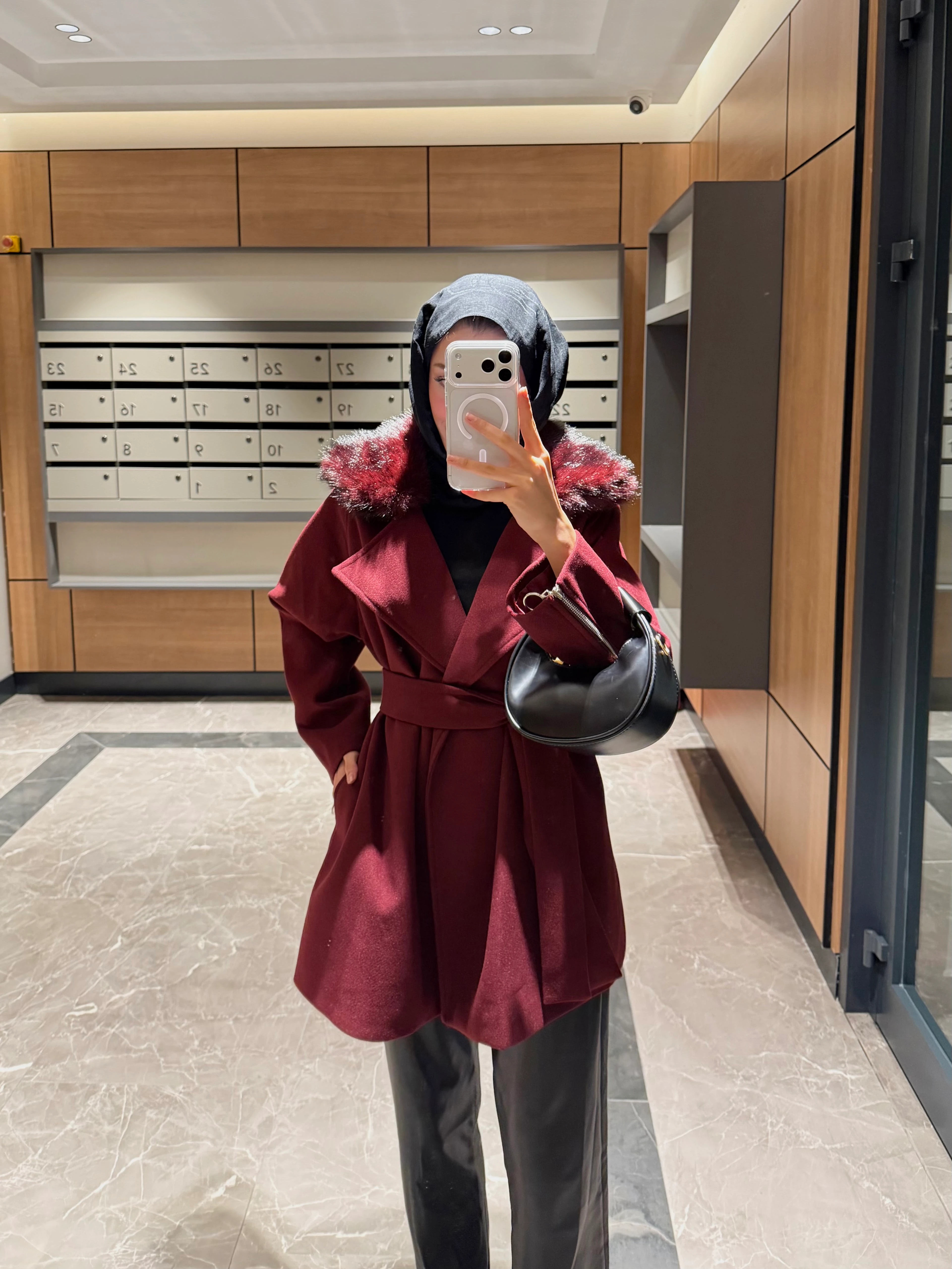 PREMİUM KÜRKLÜ KABAN BORDO