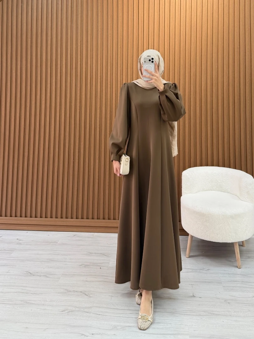 NELPY SCUBA ELBİSE KAHVE