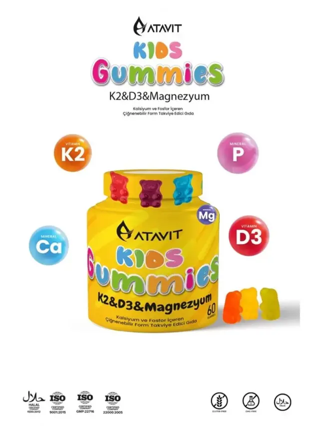Atavit Gummies K2&D3 Magnezyum KIDS 60 Çiğnenebilir Form 310tl kapıda ödeme üstelik kargo bedava