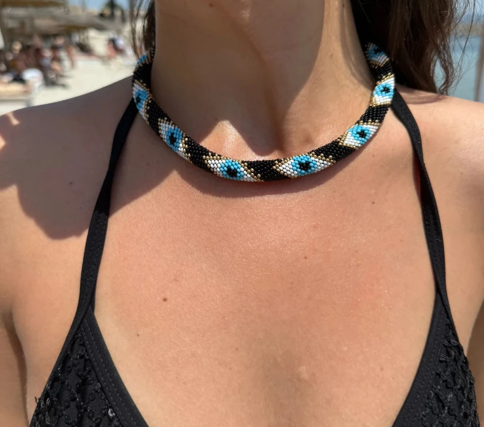 Göz Desenli Kum Boncuk Kolye