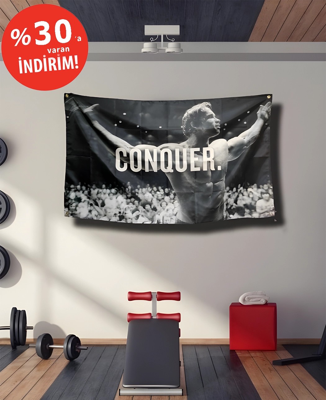 Arnold Schwarzenegger- Conquer Gym Duvar Örtüsü