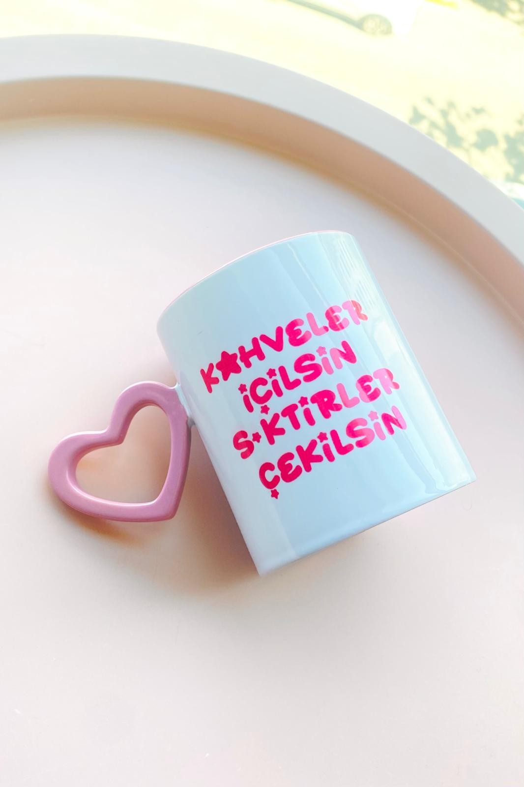 Kalpli Kulplu Kahveler İçilsin Pembe Kupa Bardak