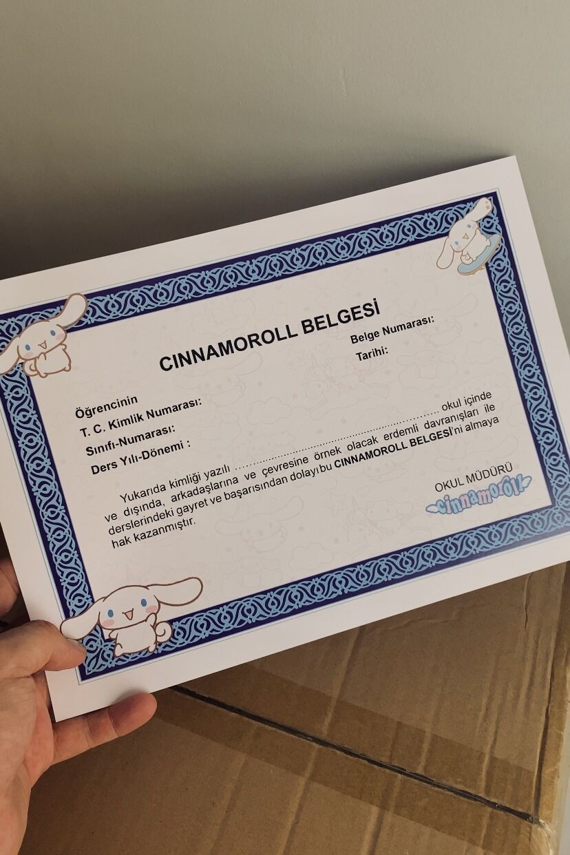 Cinnamoroll Belgesi Kişiselleştirilebilir Takdir Belgesi