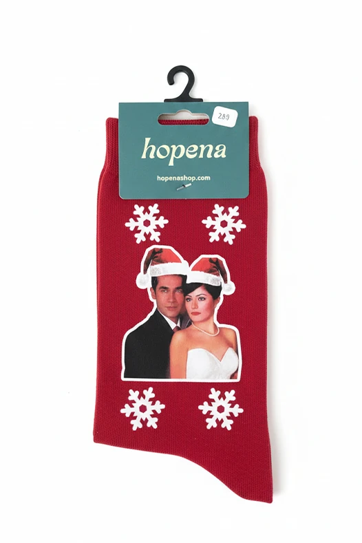 Yılbaşı Kırmızı Unisex Bambu Çorap - Ferhunde Şevket