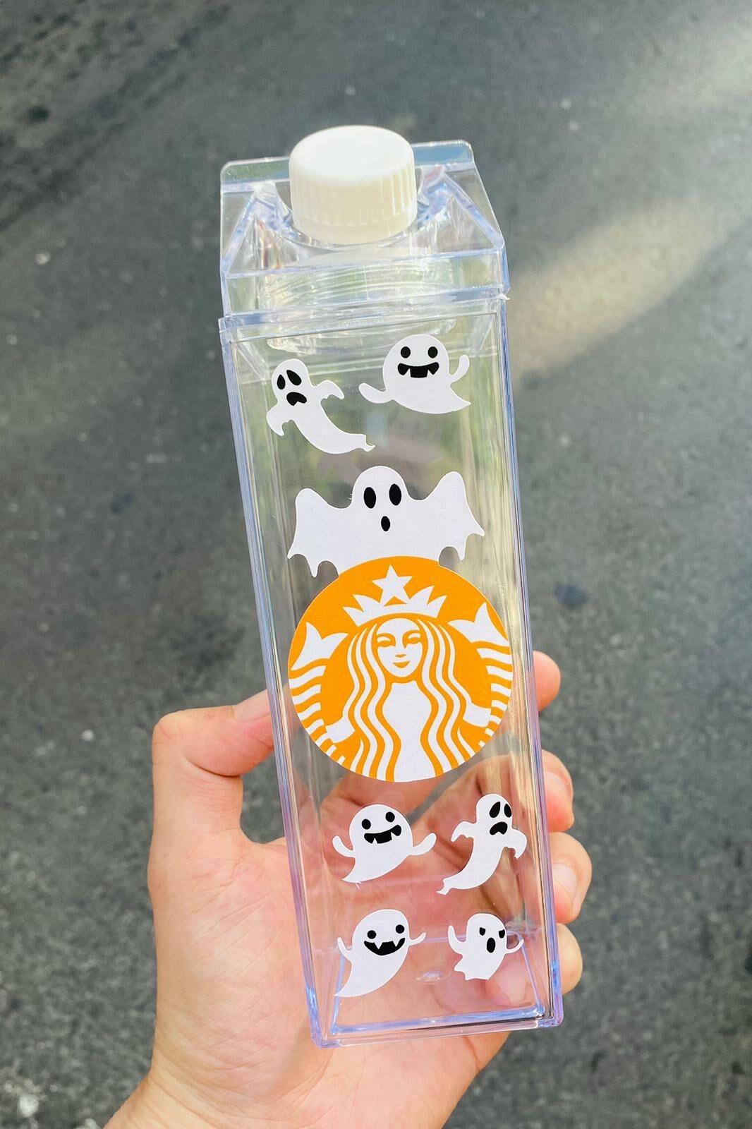 Halloween Hayalet Starbucks Süt Kutusu Tasarımlı 500ml Mika Matara Suluk