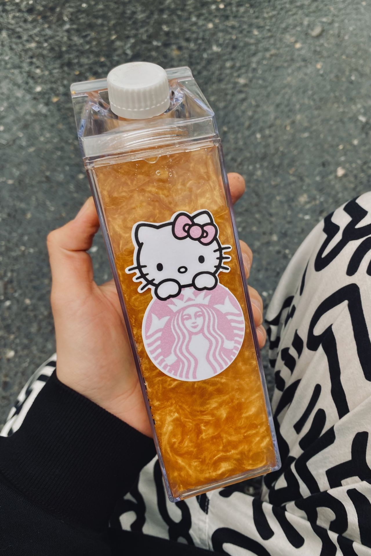 Hello Kitty Starbucks Süt Kutusu Tasarımlı 500ml Mika Matara Suluk