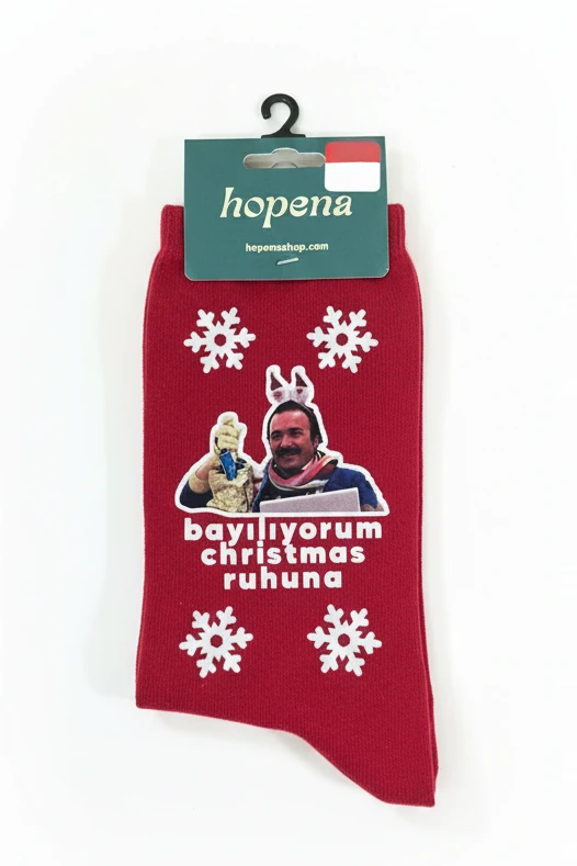 Yılbaşı Kırmızı Unisex Bambu Çorap - Burhan Altıntop