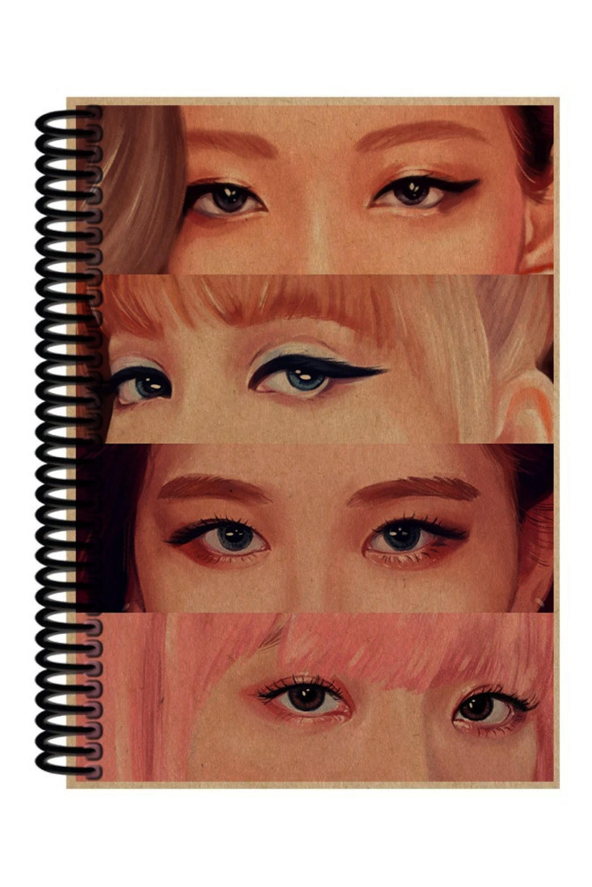 Spiralli A5 Defter Gözler Black Pink