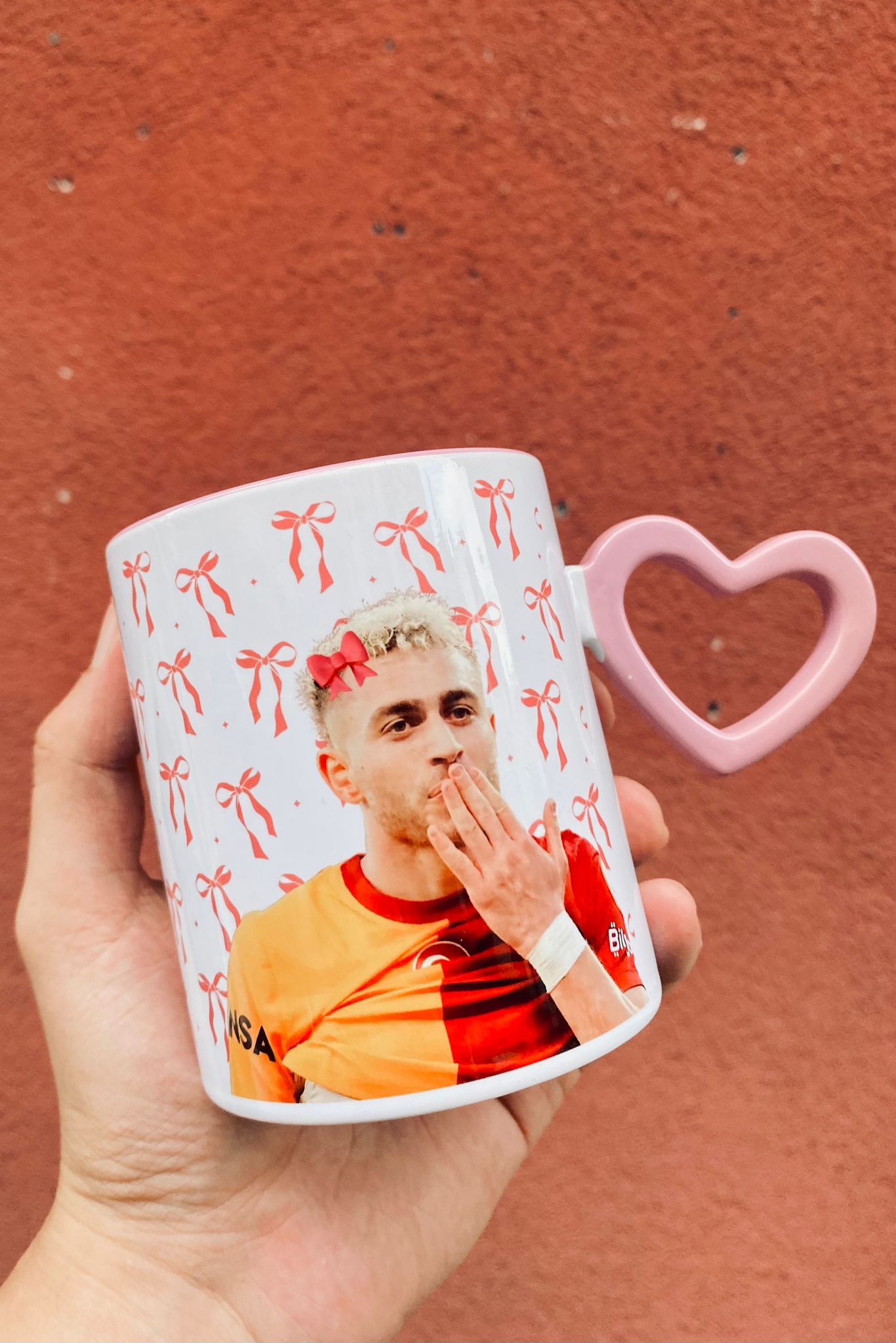 Barış Alper Yılmaz Kalpli Kulplu Pembe Kupa Bardak #bizimcocuklar