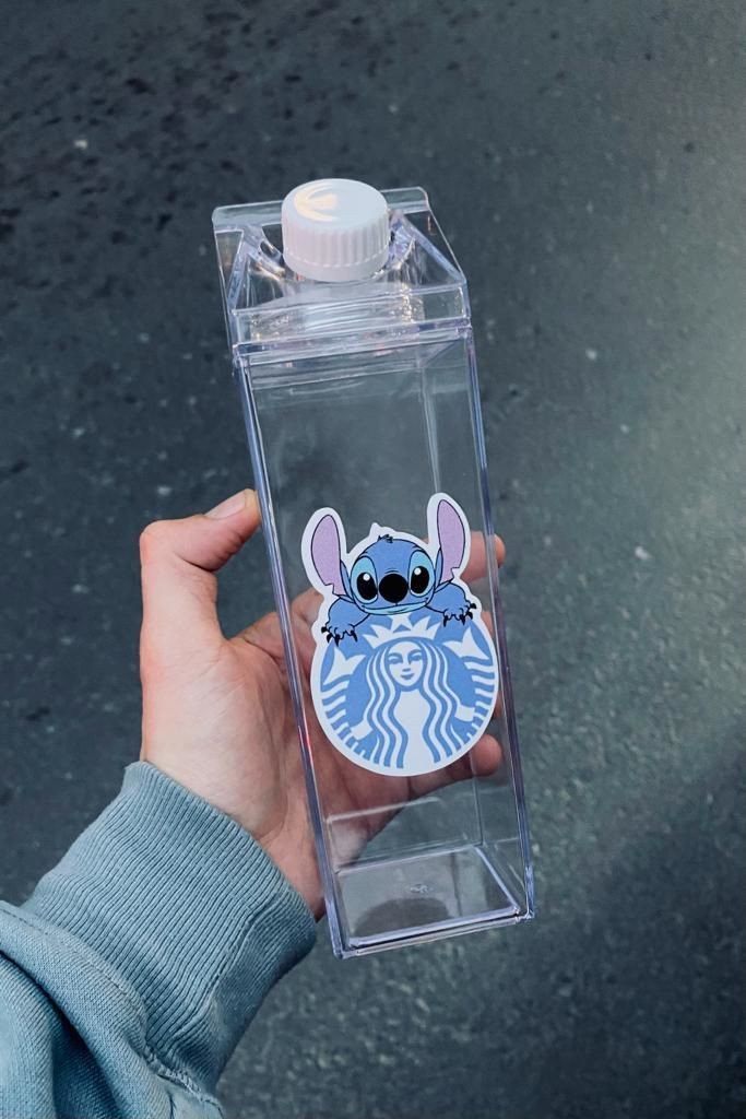 Stitch Starbucks Süt Kutusu Tasarımlı 500ml Mika Matara Suluk