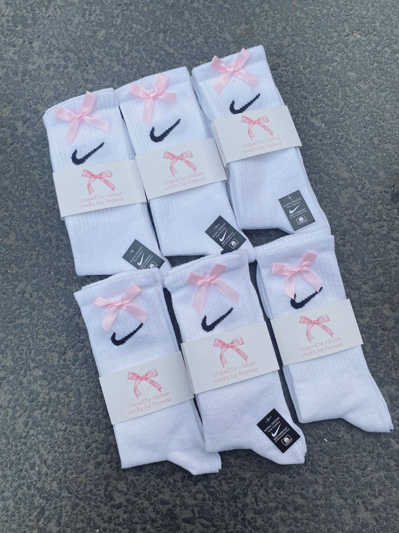 Coquette Ribbon Kurdele Nike Özel Ambalajlı Düz Beyaz Çorap 1 Çift