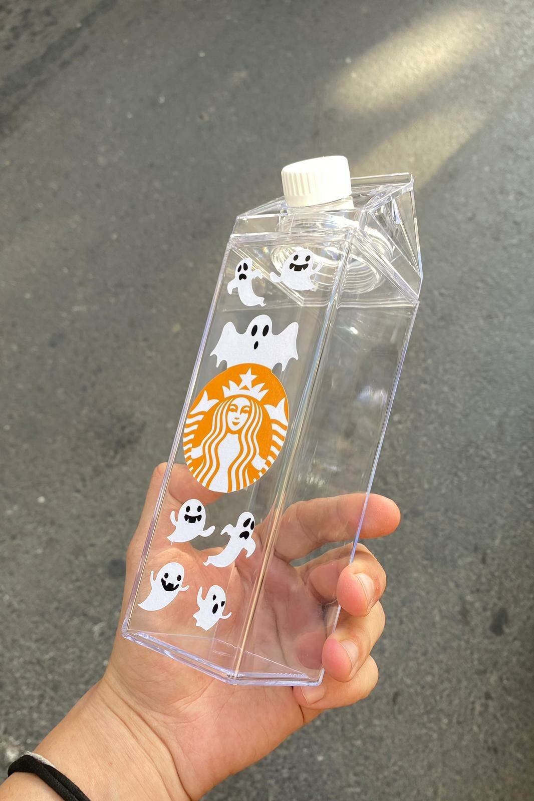 Halloween Hayalet Starbucks Süt Kutusu Tasarımlı 500ml Mika Matara Suluk