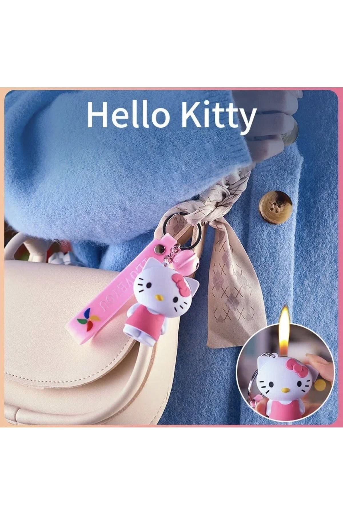 Hello Kitty 3D Pembe Çakmak Anahtarlık