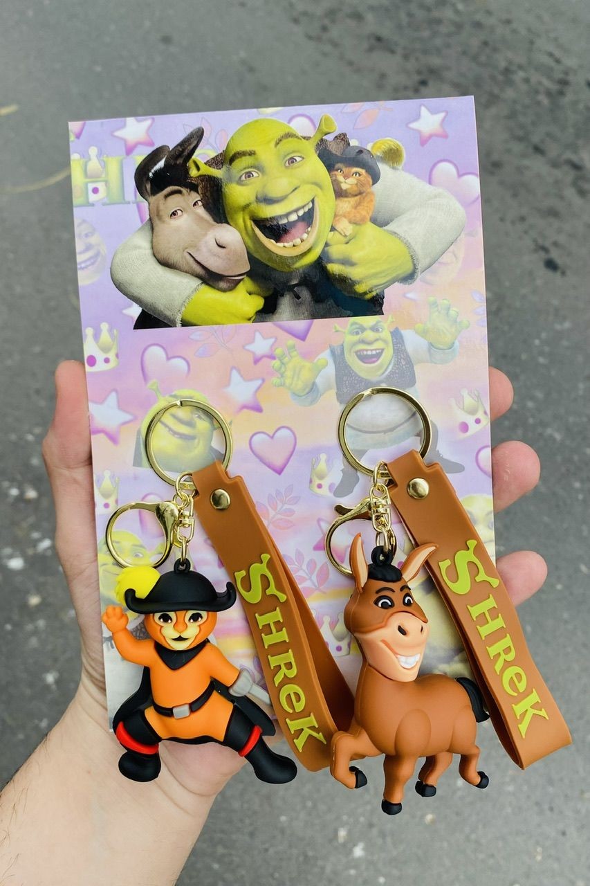 Şrek Çizmeli Kedi Eşek Özel Ambalajlı 2’li Anahtarlık Seti 3D Büyük Boy