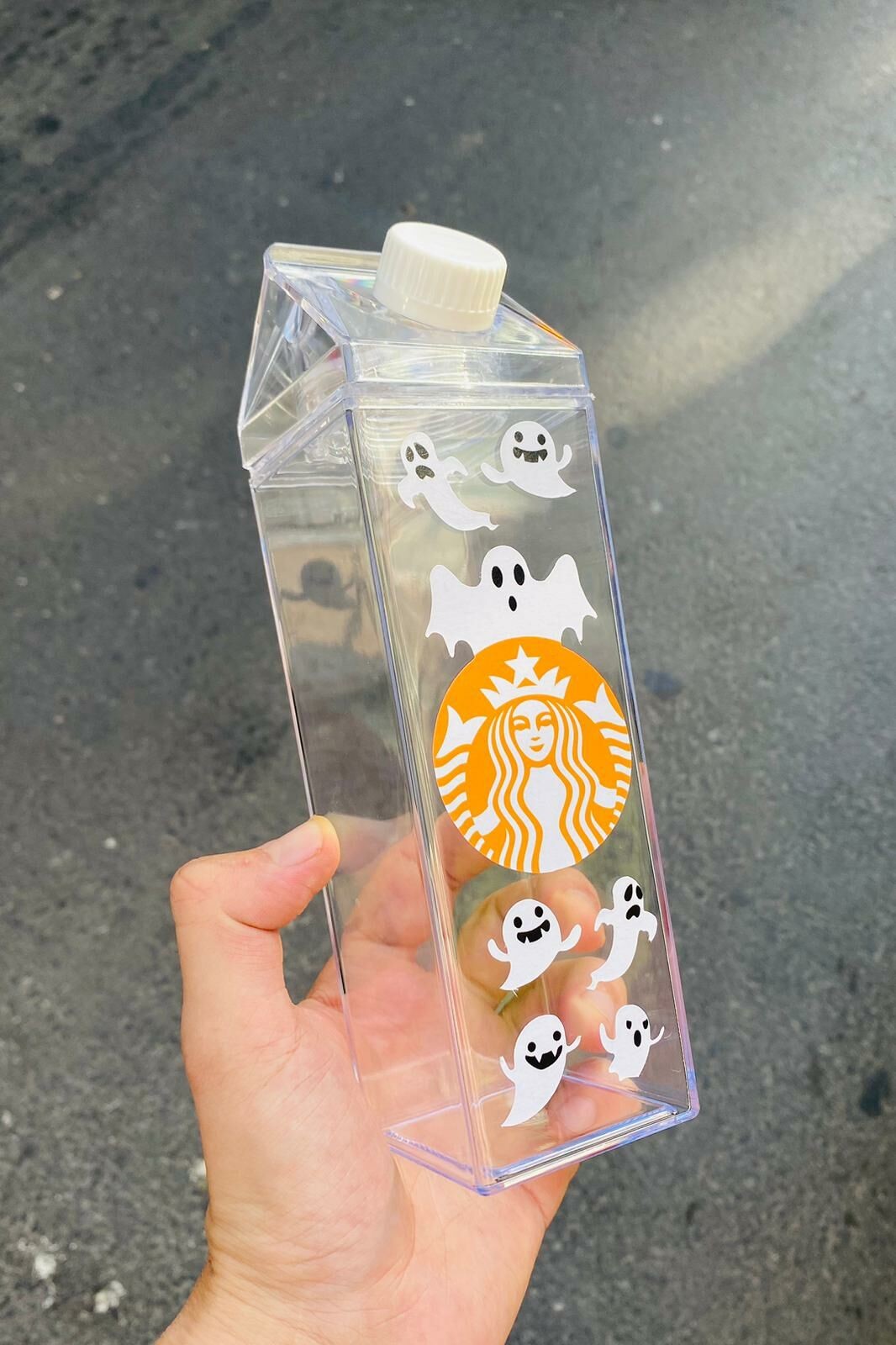 Halloween Hayalet Starbucks Süt Kutusu Tasarımlı 500ml Mika Matara Suluk