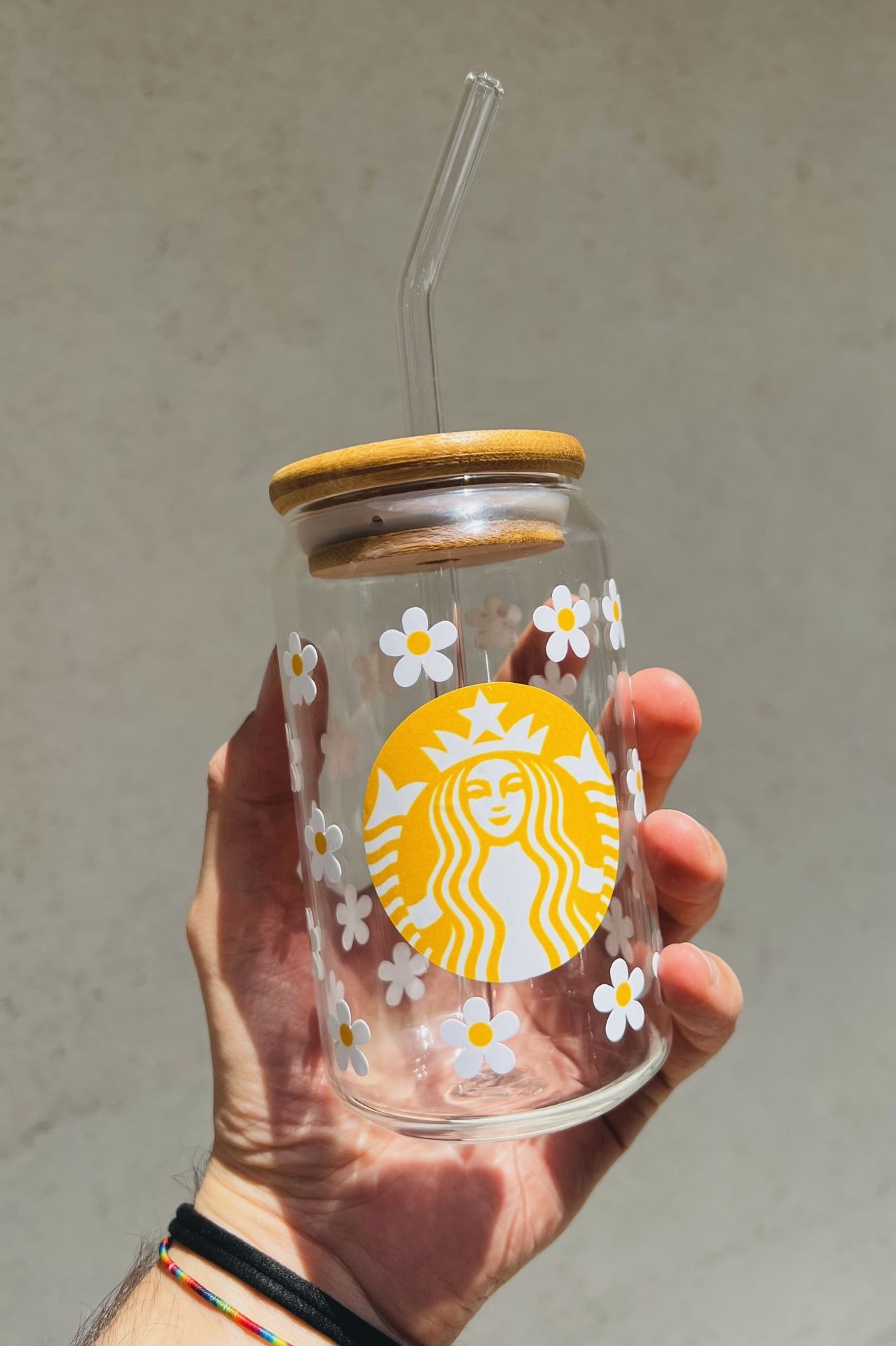 Papatya Starbucks Pipetli Cam Bardak 580ml