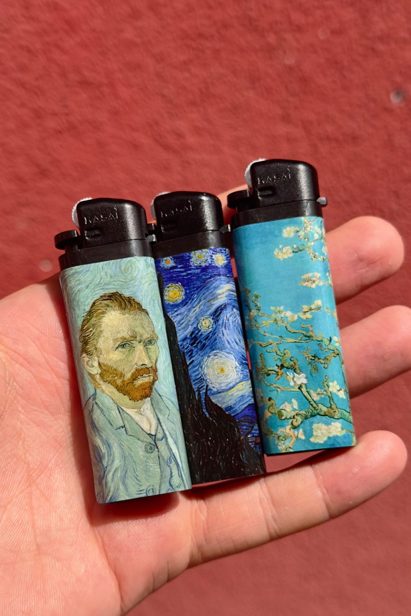 3'lü Van Gogh Kaplamalı Gazlı Çakmak Seti