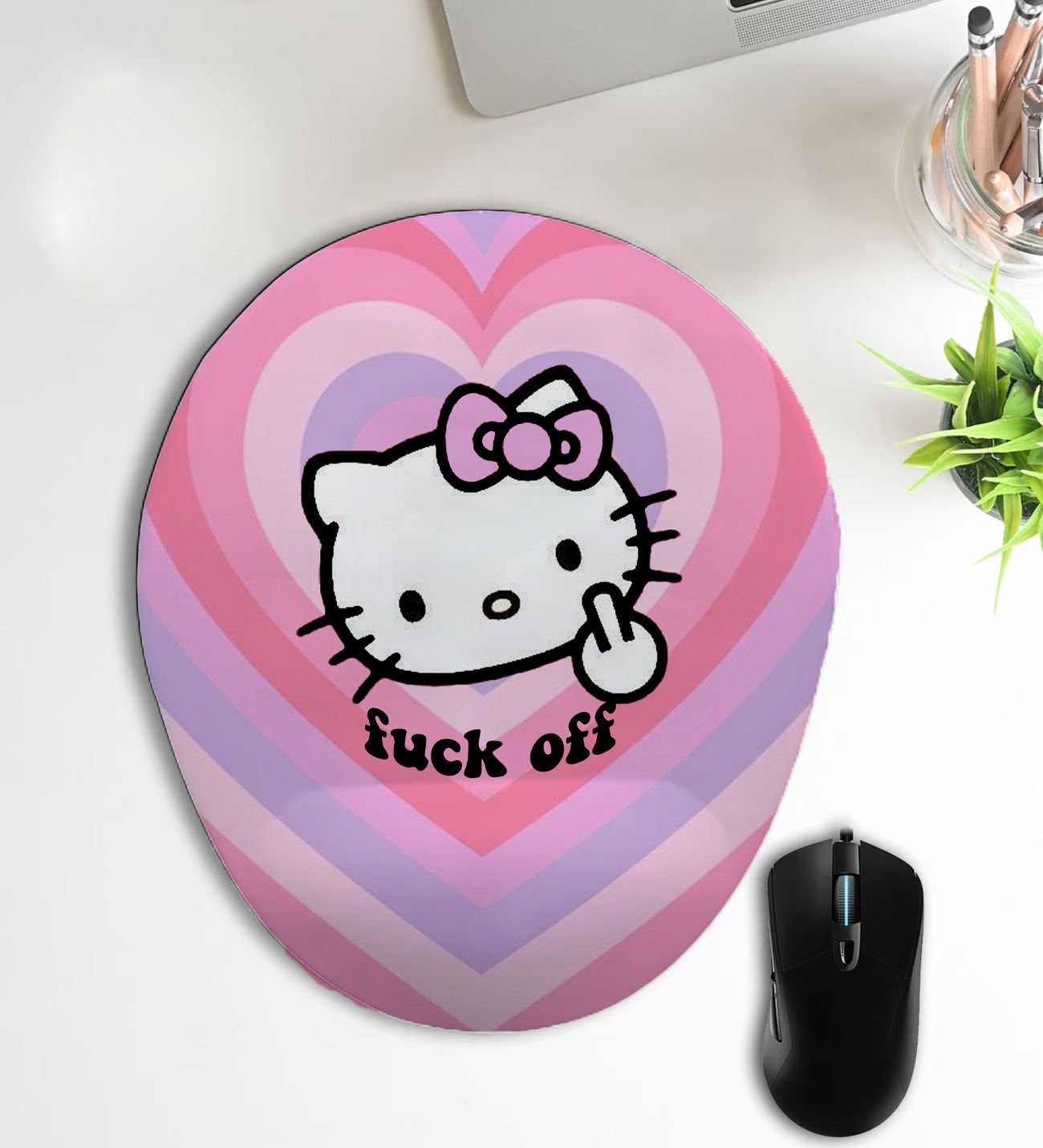 Bilek Destekli Mouse Pad - Hello Kitty Fuck Off