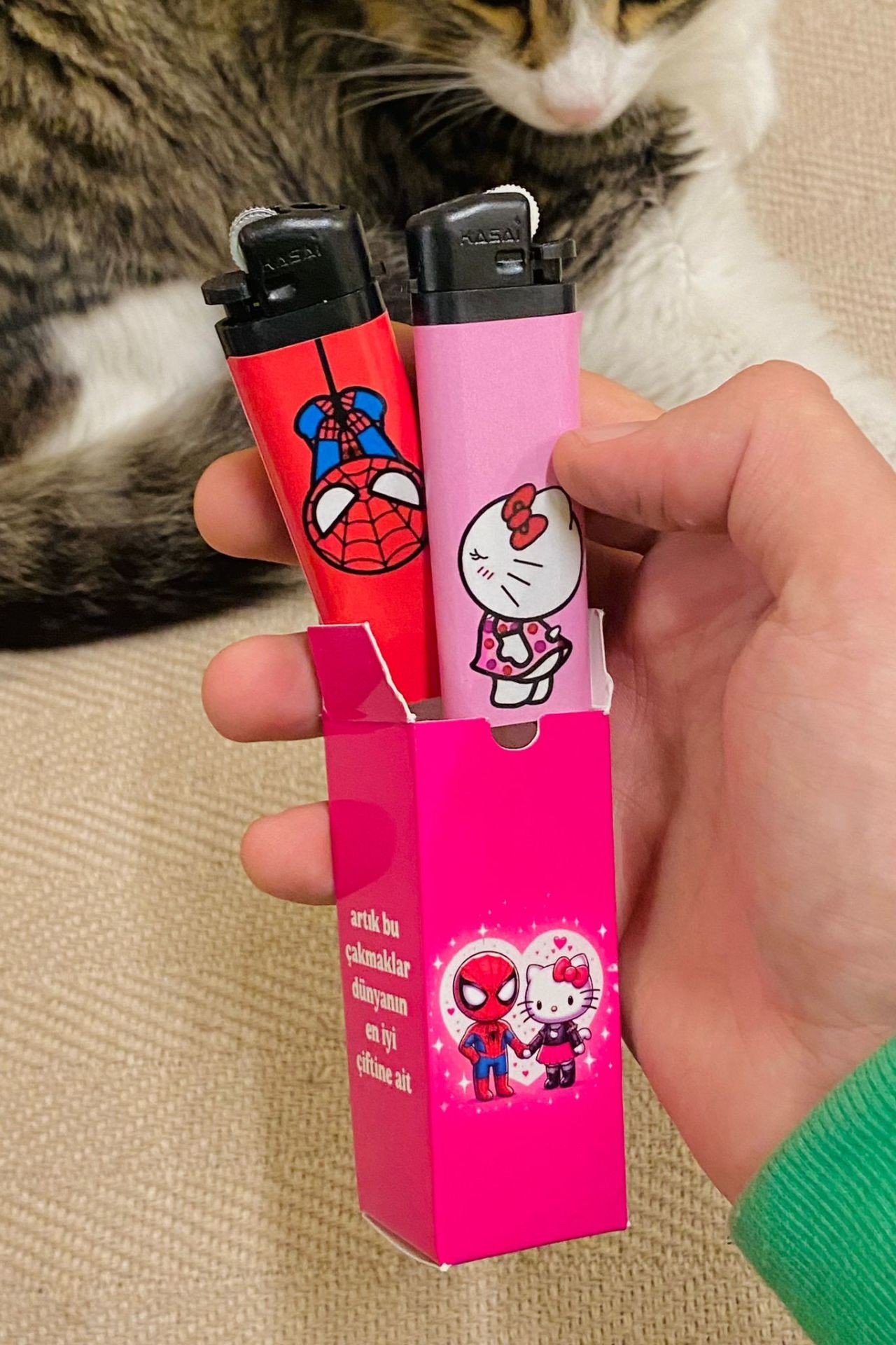 Spiderman Hello Kitty Özel Kutulu Gazlı Çakmak Seti