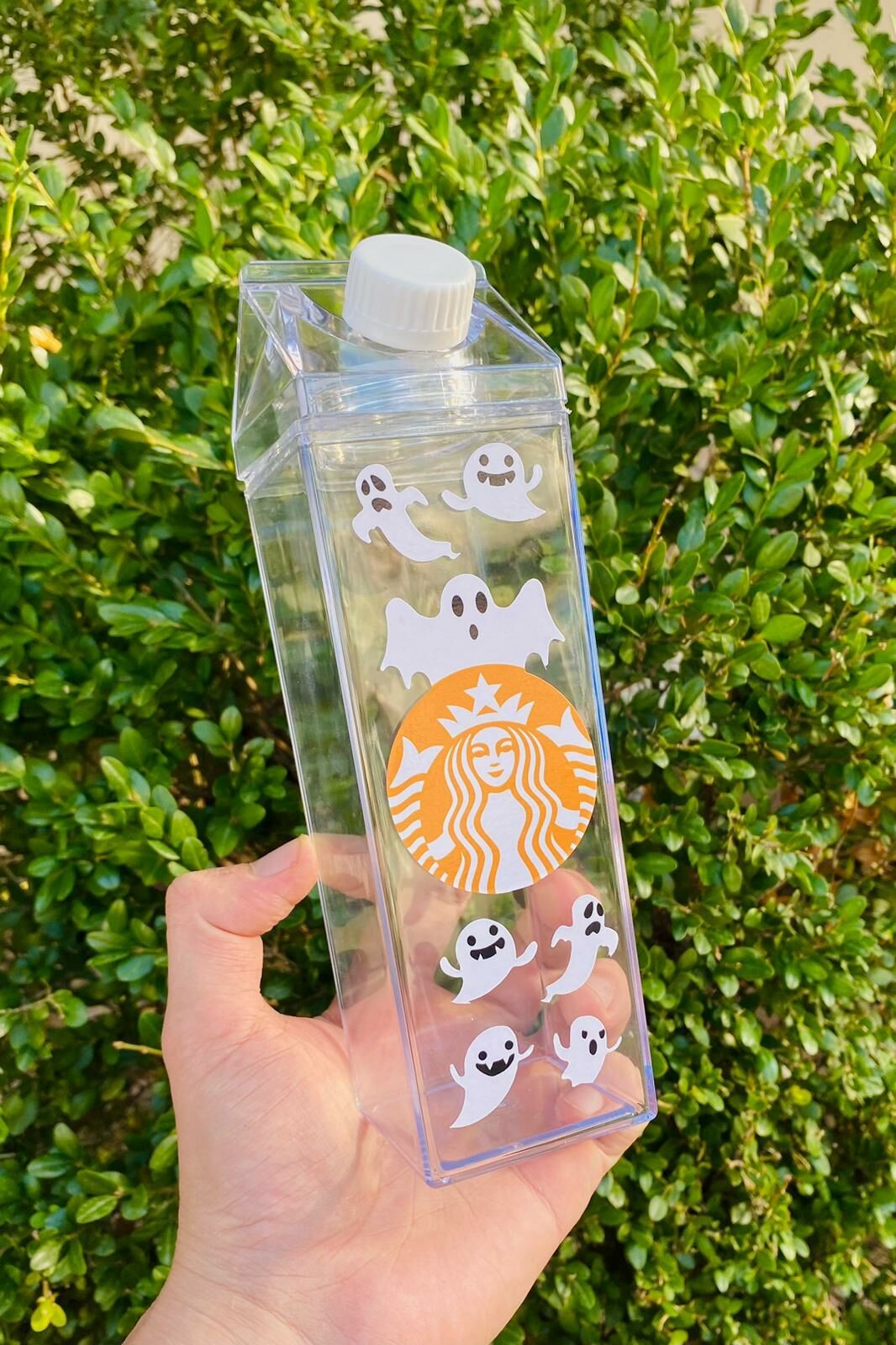 Halloween Hayalet Starbucks Süt Kutusu Tasarımlı 500ml Mika Matara Suluk
