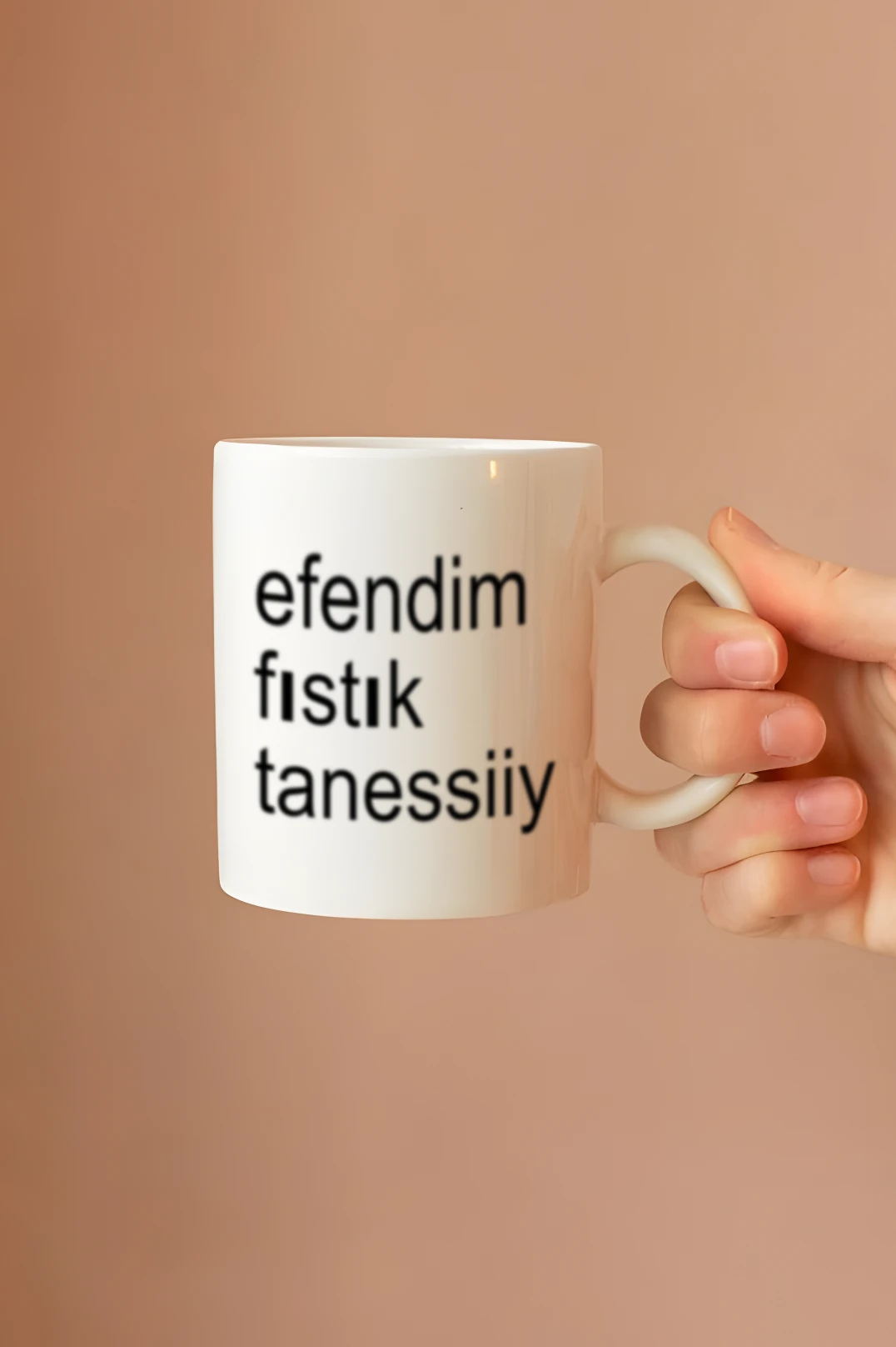 Efendim Fıstık Tanesi Beyaz Porselen Kupa Bardak