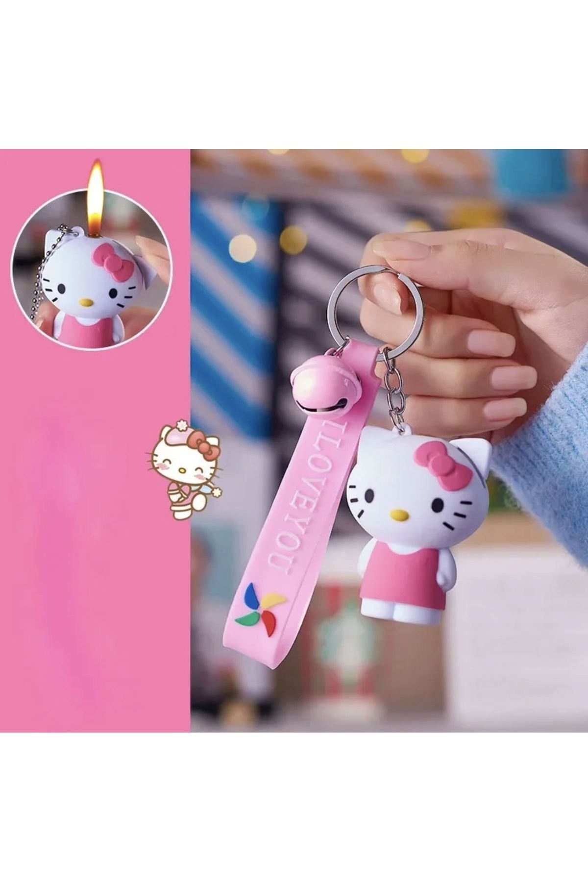 Hello Kitty 3D Pembe Çakmak Anahtarlık