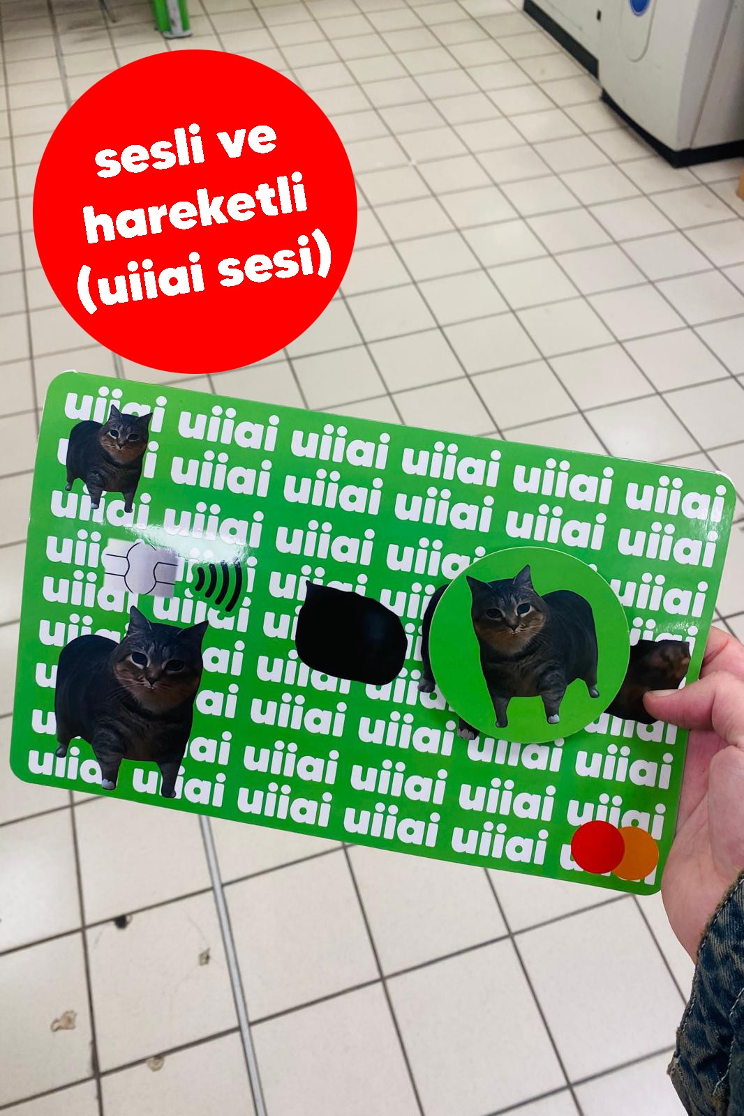 **SESLİ Uiiai Kedi Kredi Banka Kartı Kılıfı Dev Boy