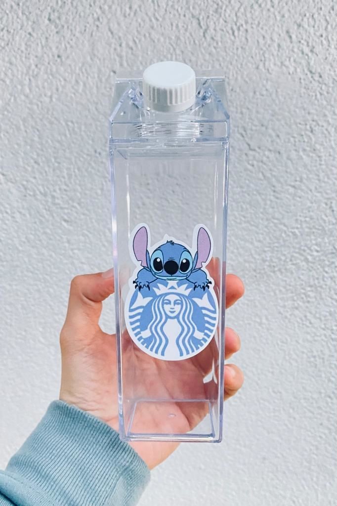 Stitch Starbucks Süt Kutusu Tasarımlı 500ml Mika Matara Suluk