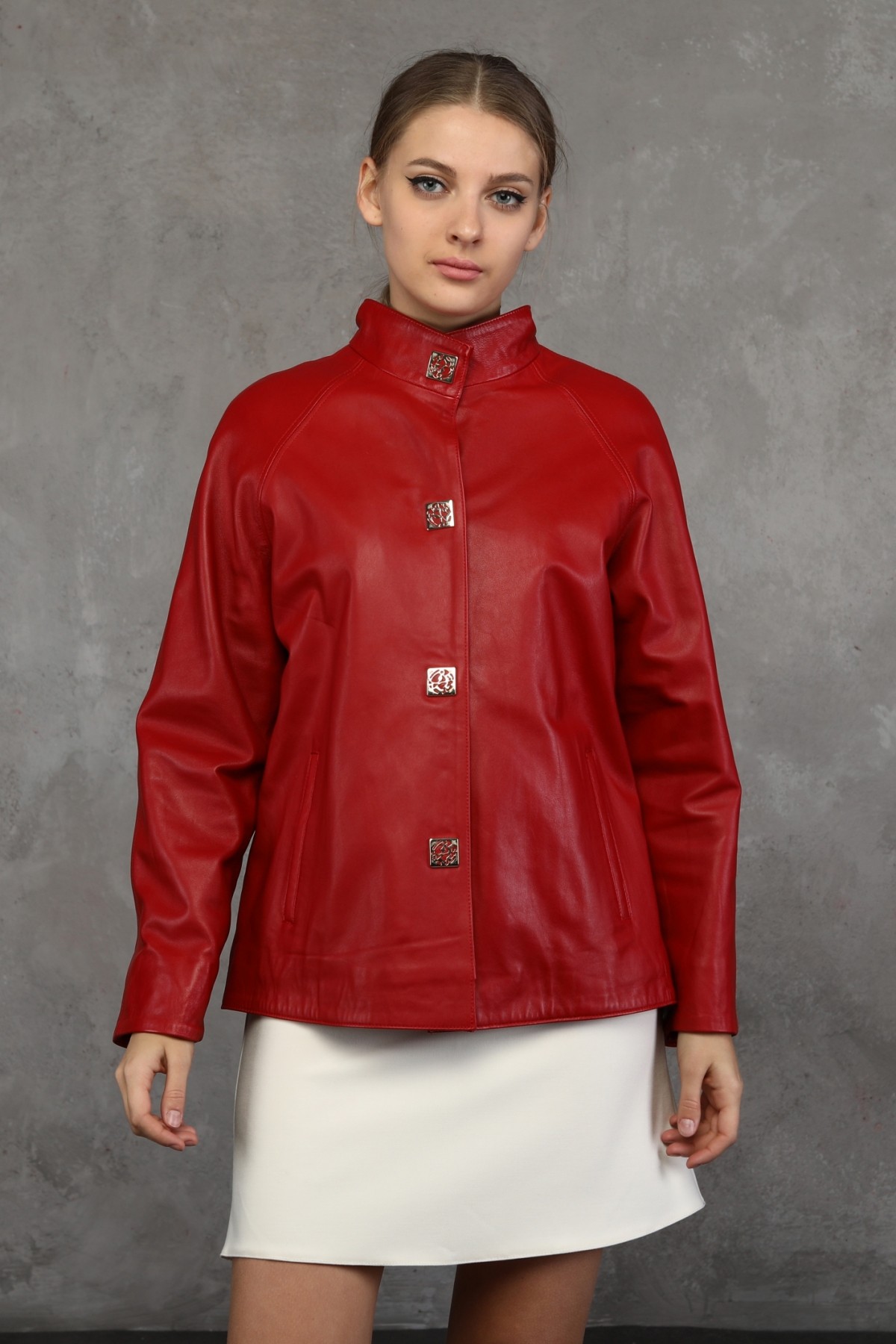 Soft Kırmızı Kadın Hakiki Deri Ceket KK001C