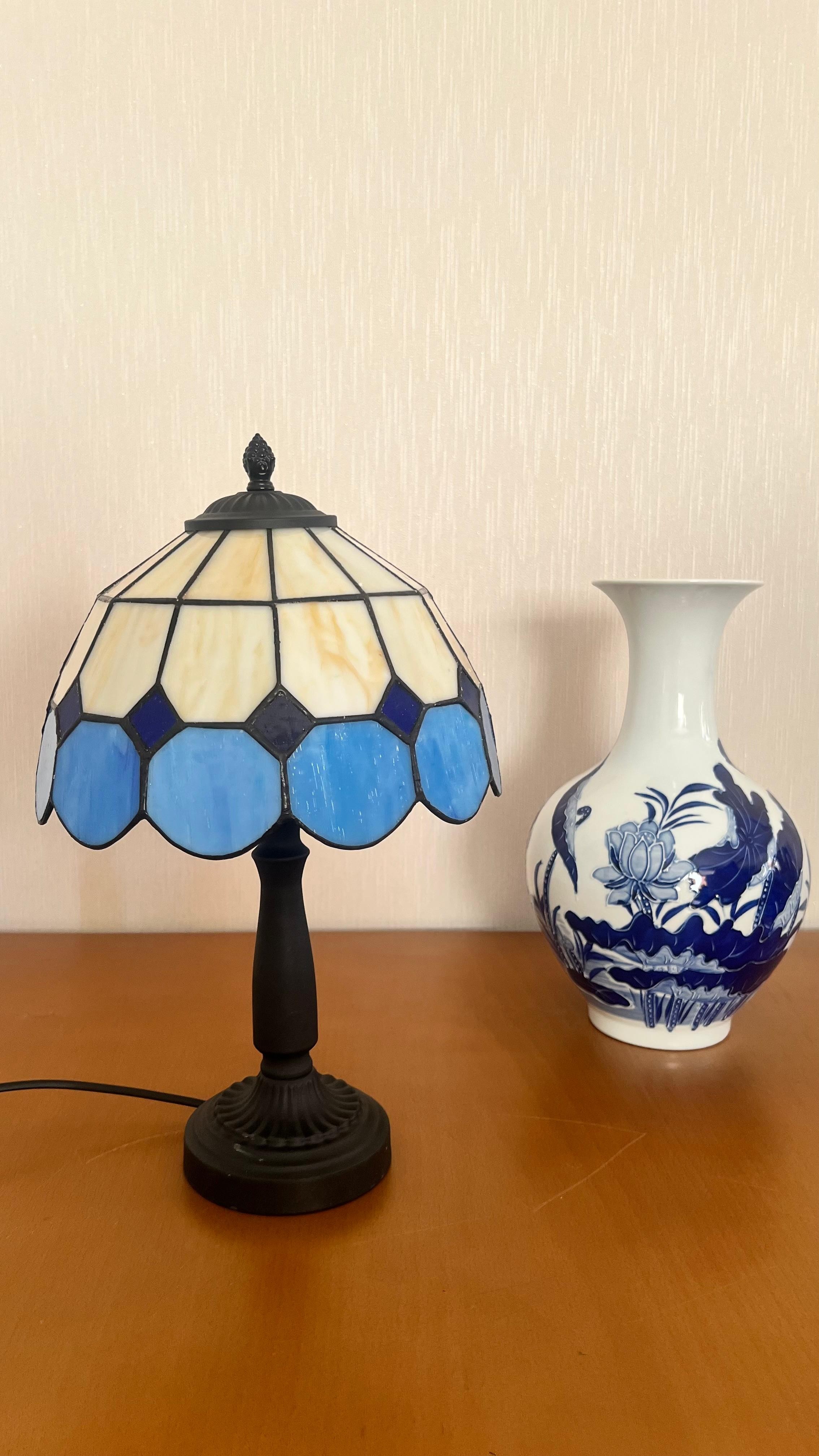 VİTRAY ABAJUR MASA LAMBASI SİYAH AYAK 25CM (10") - MAVİ