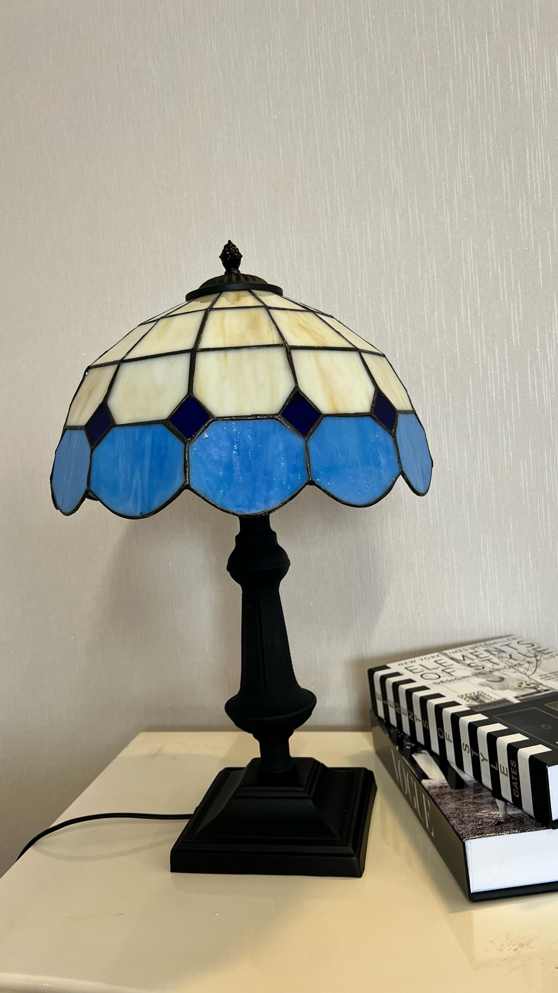 VİTRAY ABAJUR MASA LAMBASI SİYAH AYAK 30CM (12") - MAVİ