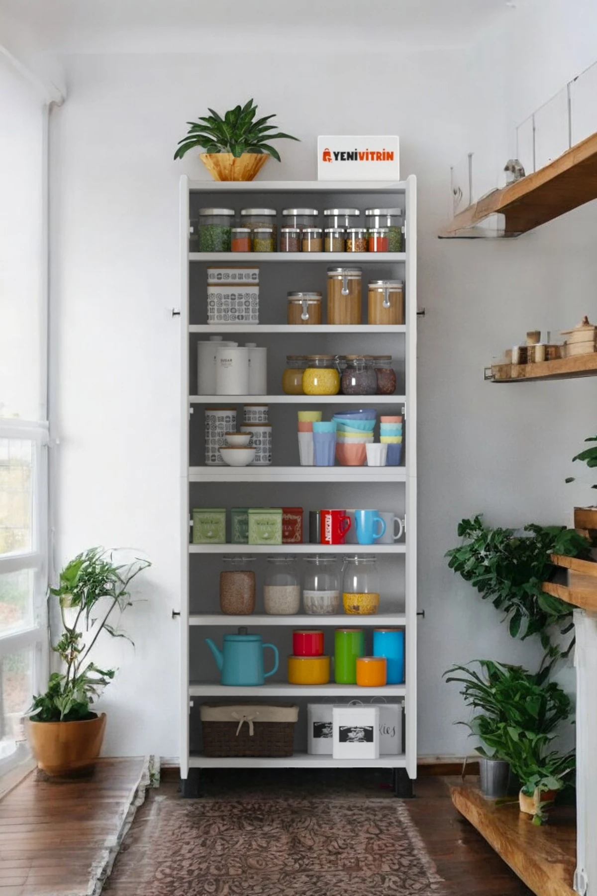 %100 Mdf 8 Raflı 4 Kapaklı Beyaz Çok Amaçlı Mutfak/banyo Dolabı 70x172x32