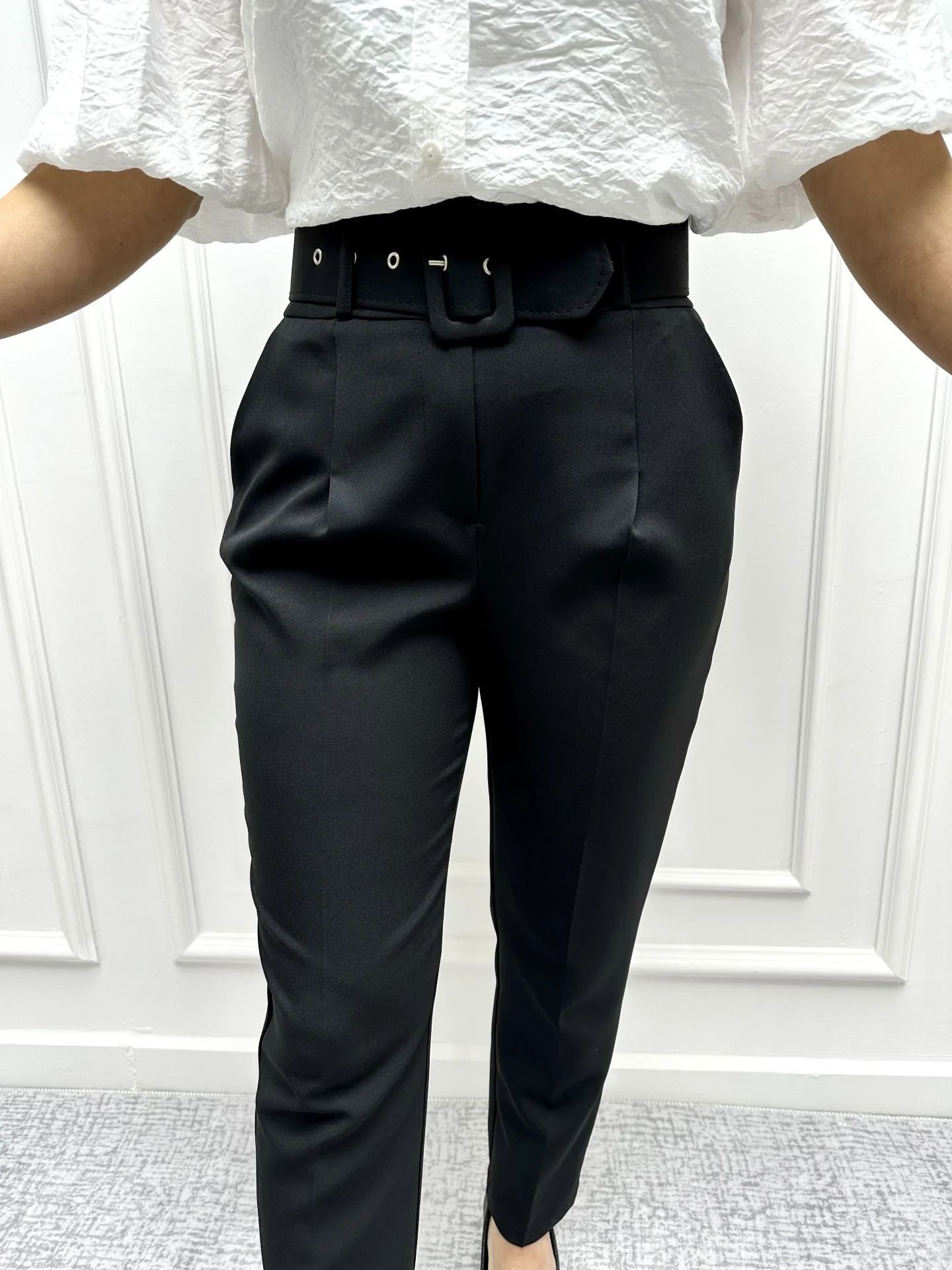 Black Belted Crepe Trousers