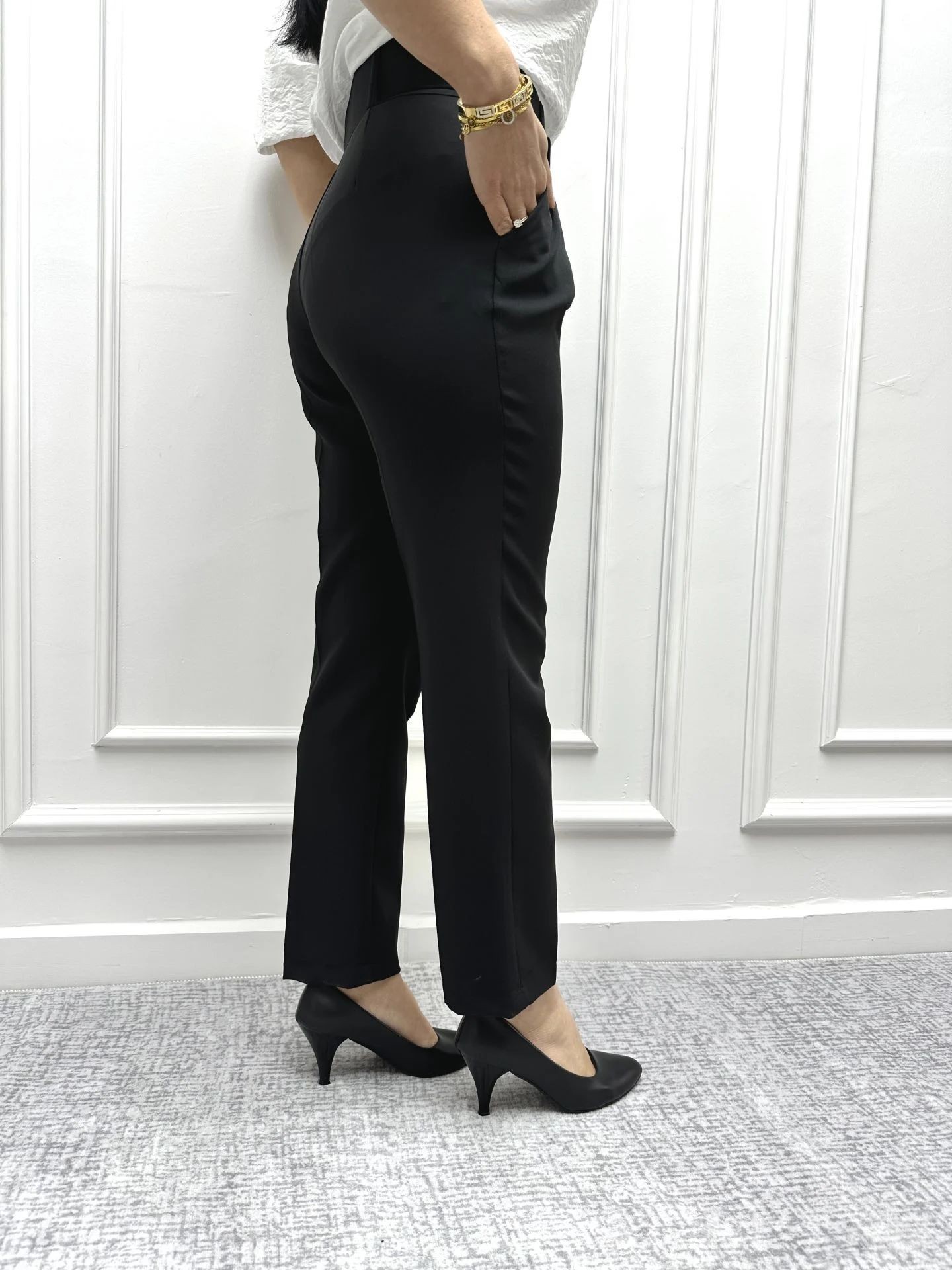 Black Belted Crepe Trousers