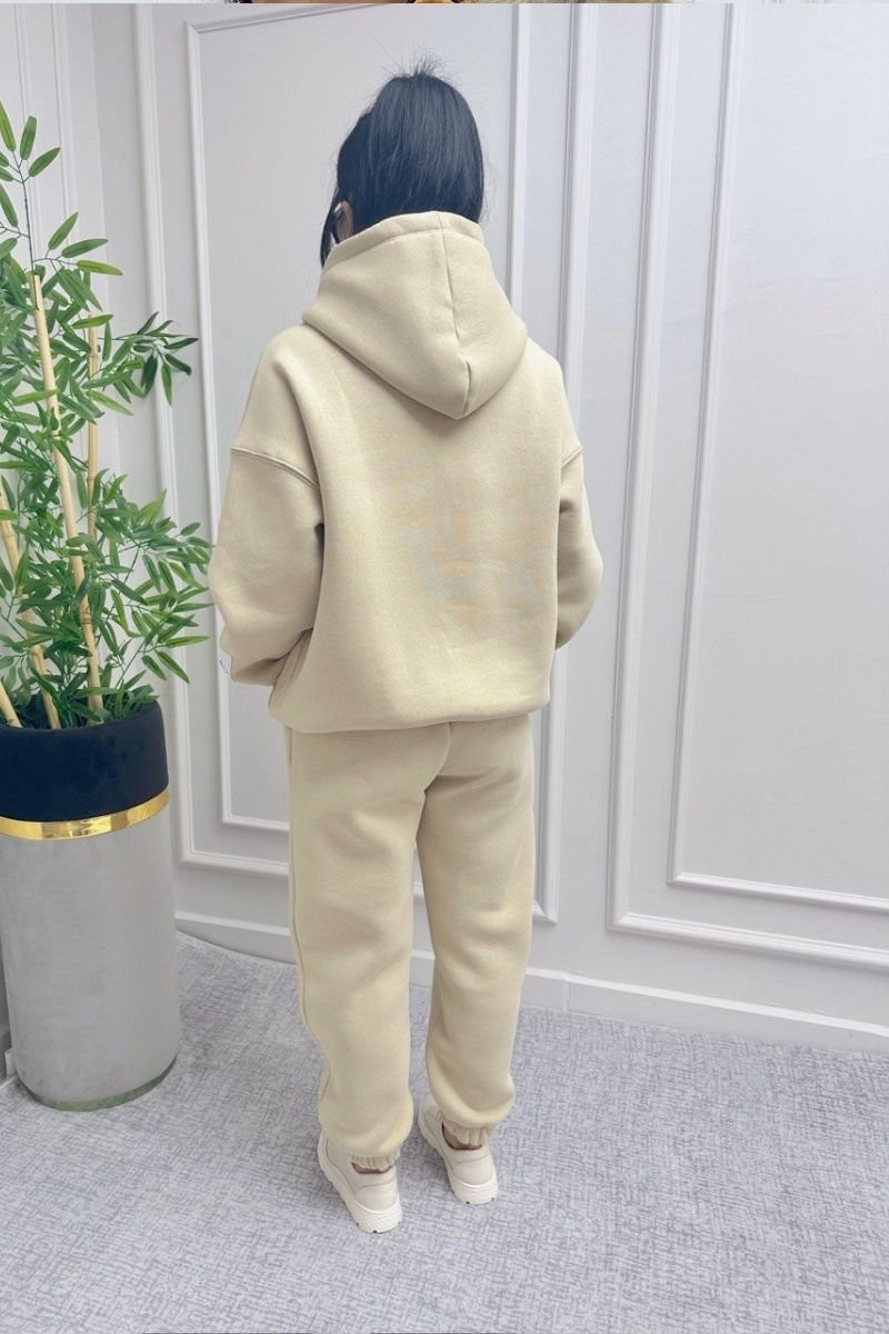 Beige Sweatpants Set with Fleece