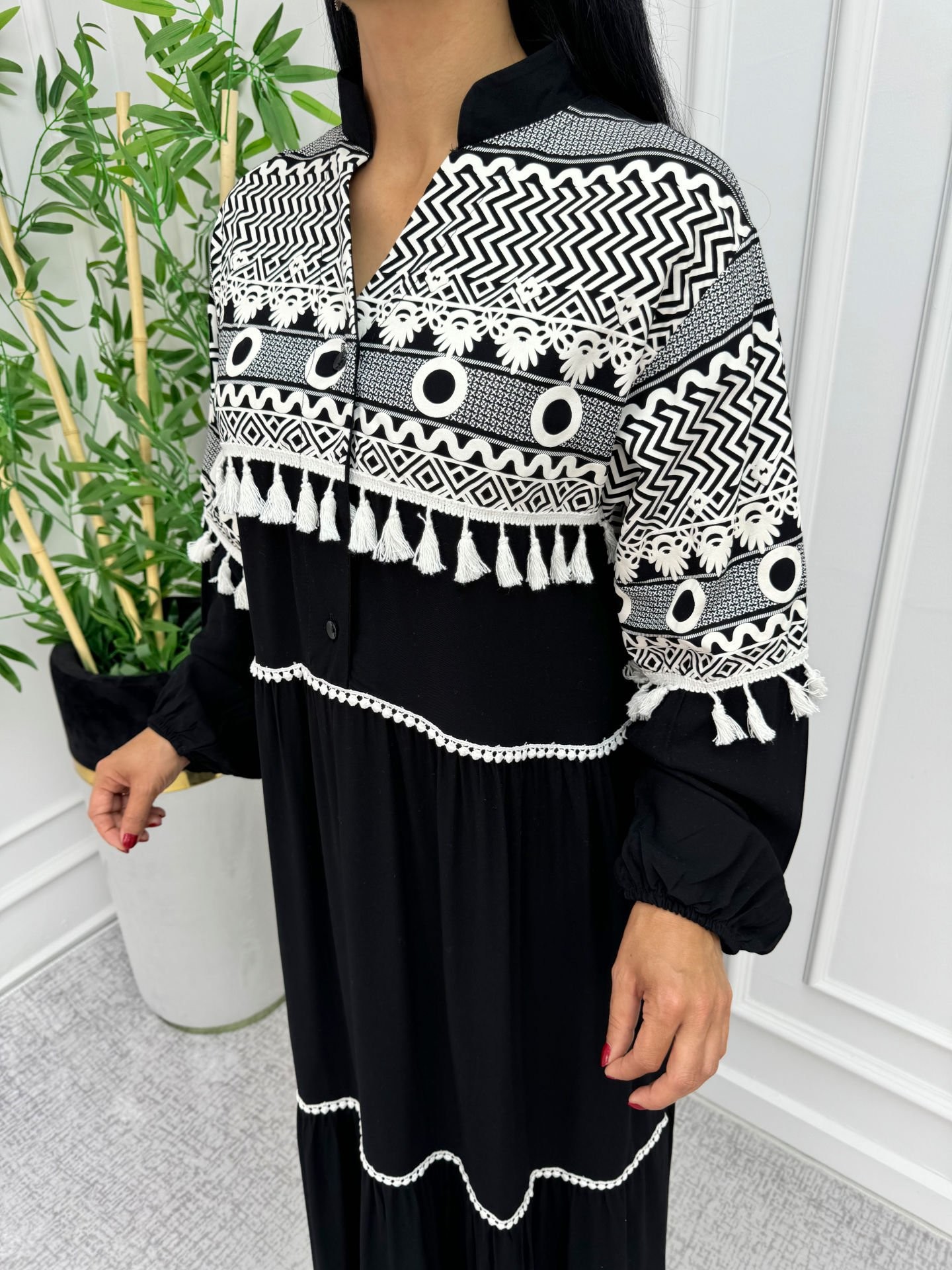 Robe en Viscose avec Pompon