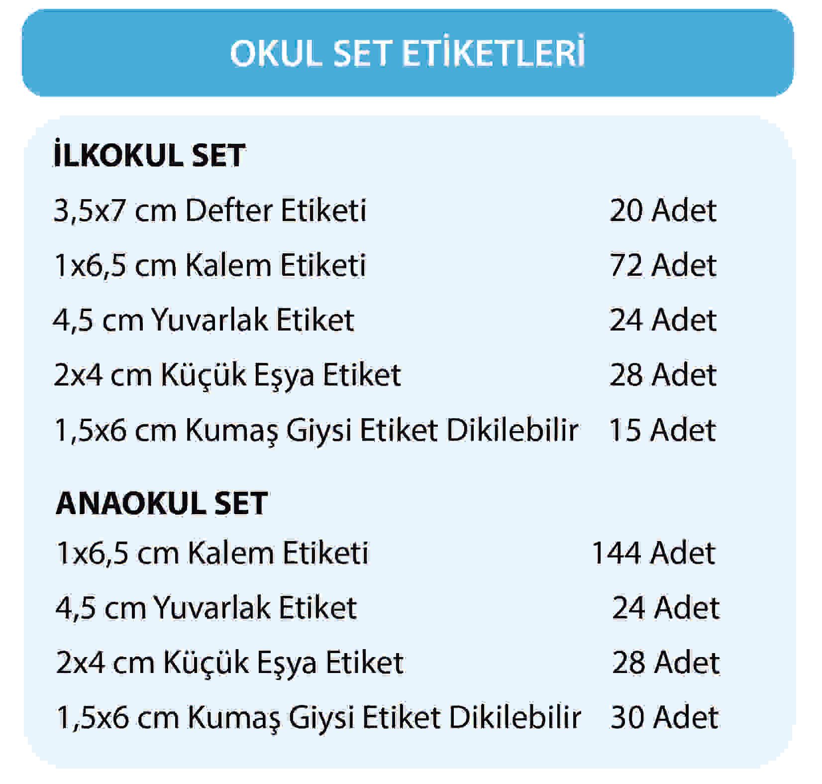 Okul Etiket Setleri 