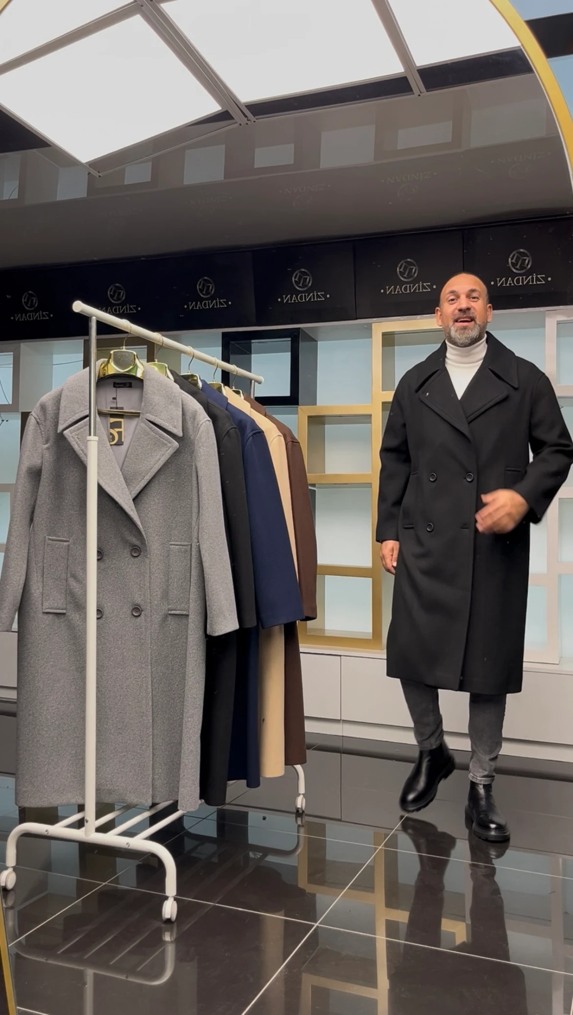 Oversize Kruvaze Kaşe Kaban Siyah