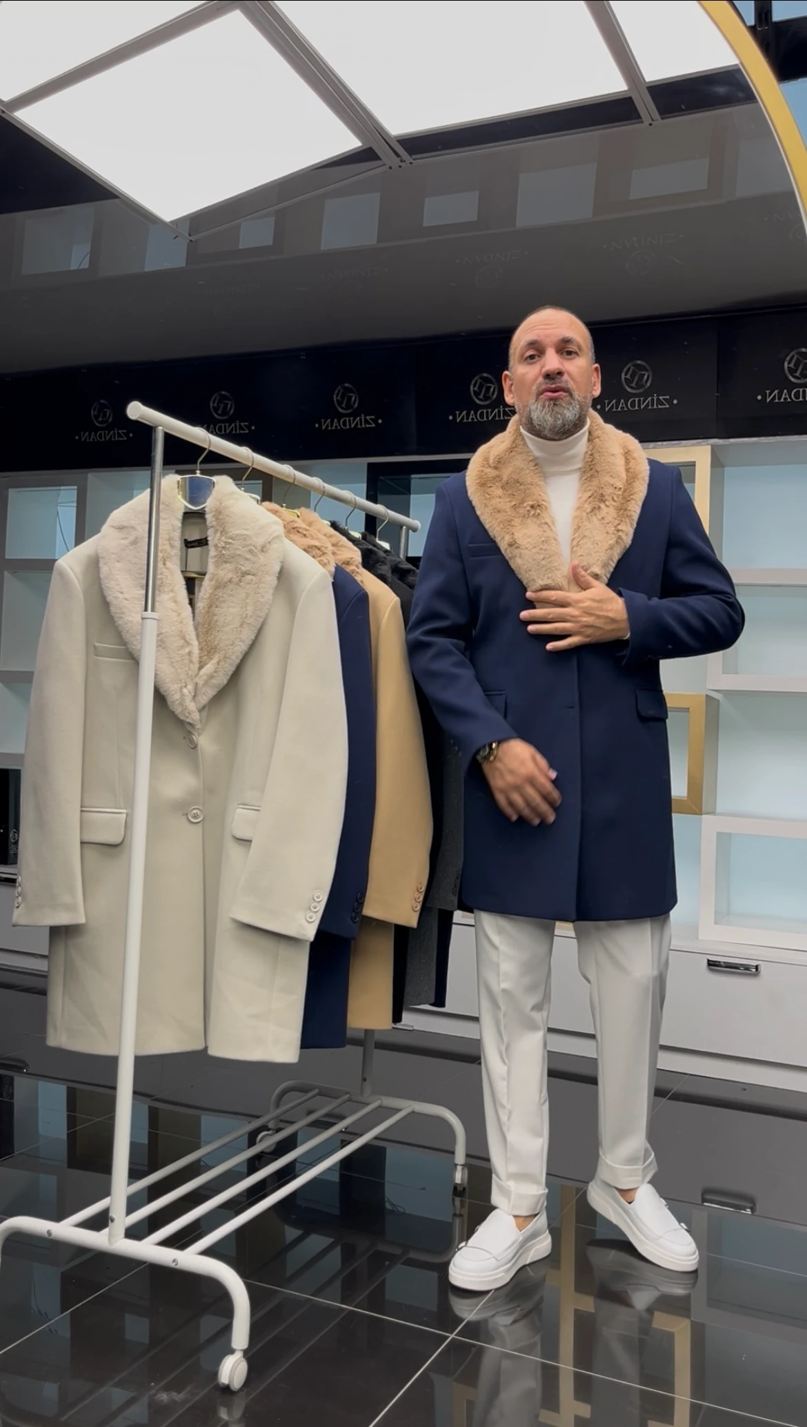 Kürklü Kaşe Kaban Lacivert 